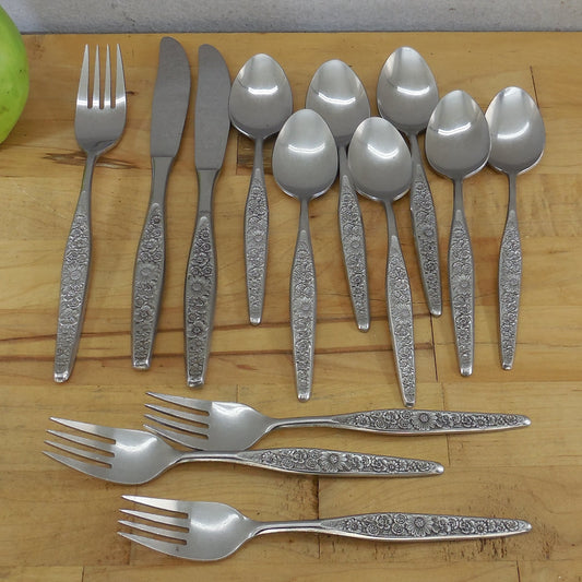 Unbranded UNF6 Japan Stainless Flatware 13 Lot Floral No Black Vintage