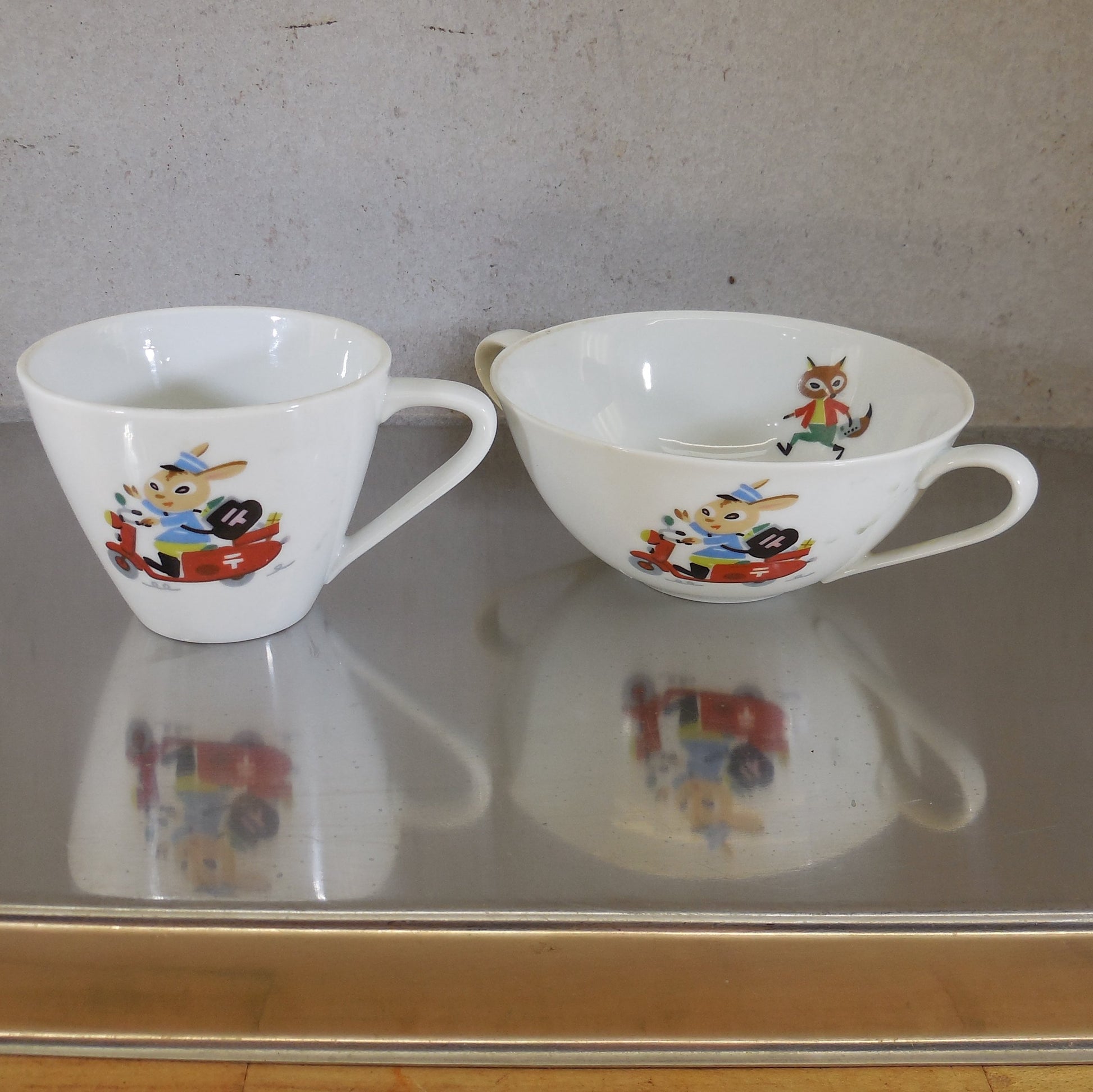 Noritake Japan Porcelain Child's Teacup Bowl Rabbit Fox Pig Monkey Mail