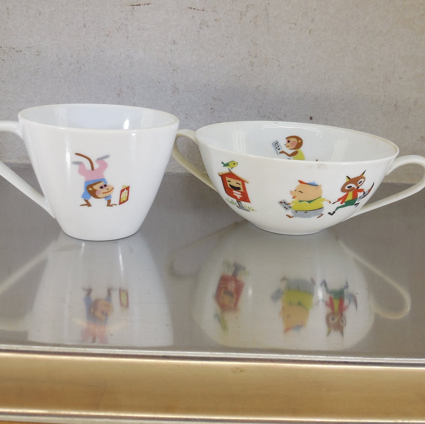 Noritake Japan Porcelain Child's Teacup Bowl Rabbit Fox Pig Monkey Mail vintage