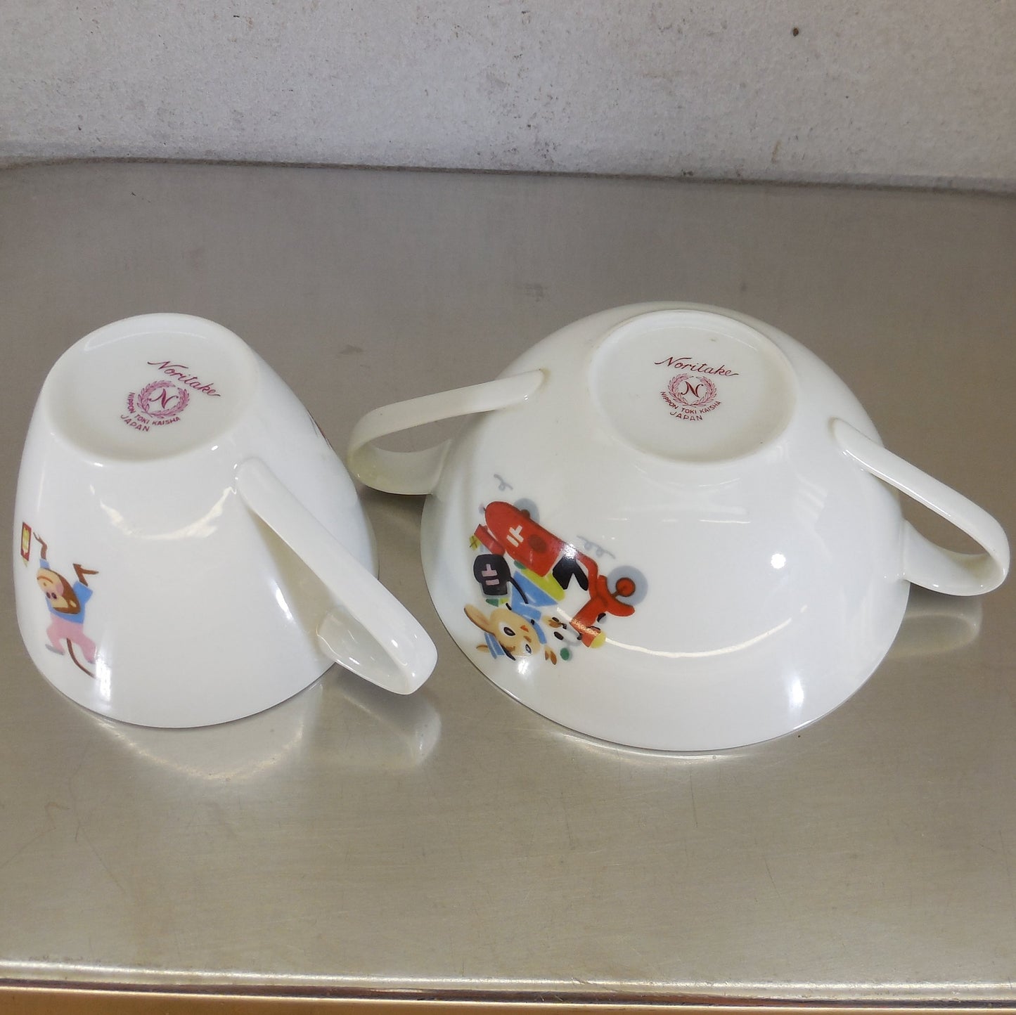 Noritake Japan Porcelain Child's Teacup Bowl Rabbit Fox Pig Monkey Mail signed