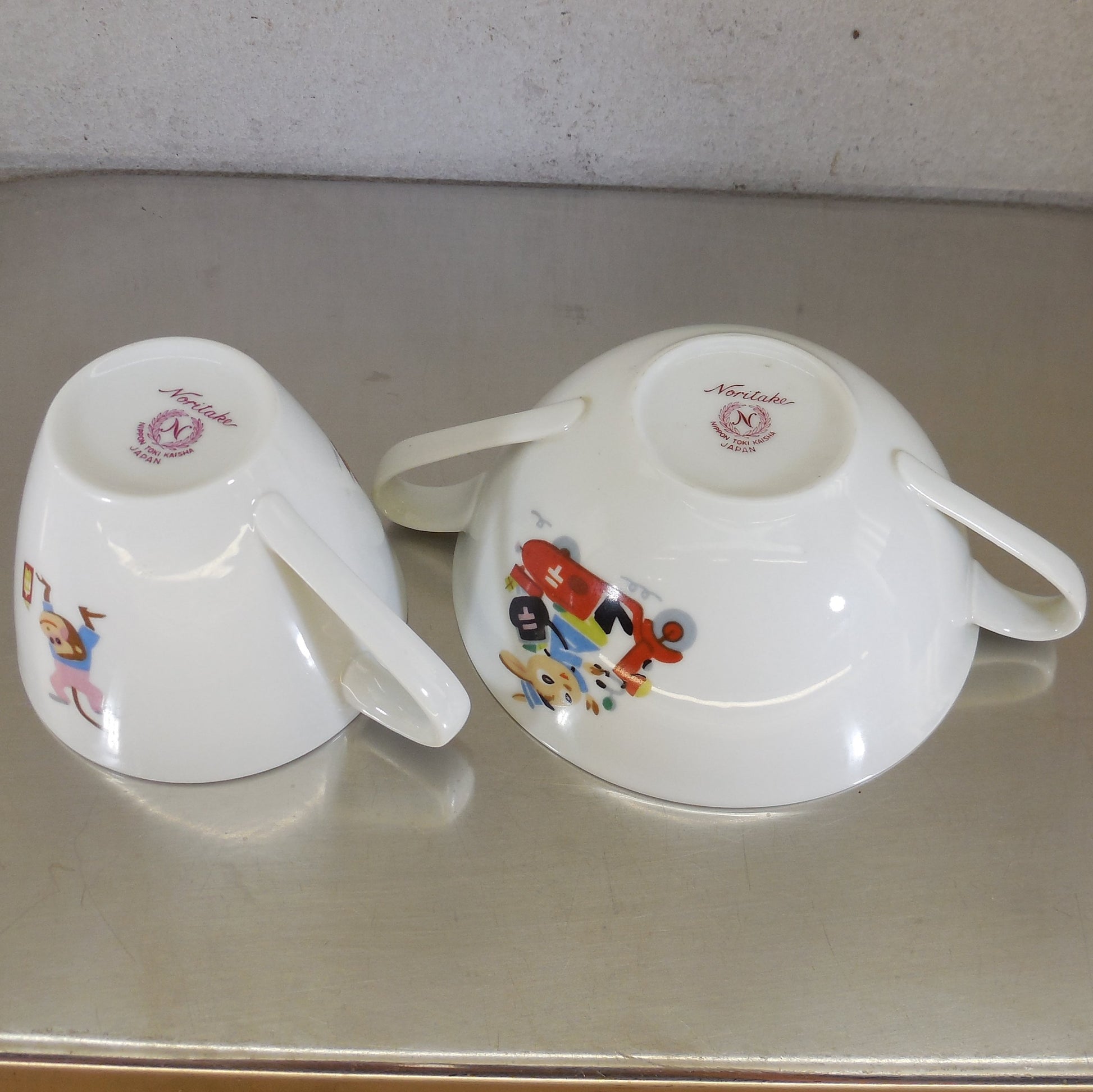 Noritake Japan Porcelain Child's Teacup Bowl Rabbit Fox Pig Monkey Mail signed