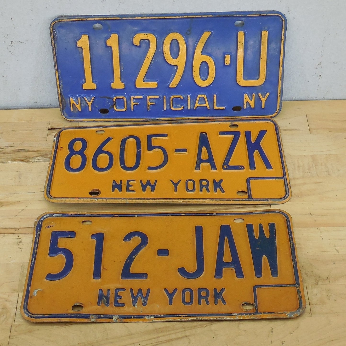 New York 3 Lot License Plate Tags - 1970's? Orange Blue OFFICIAL