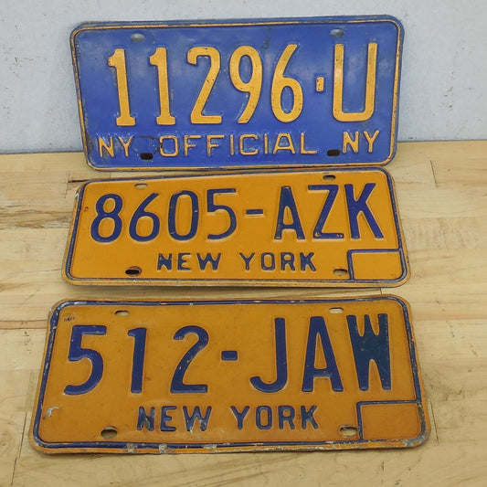 New York 3 Lot License Plate Tags - 1970's? Orange Blue OFFICIAL
