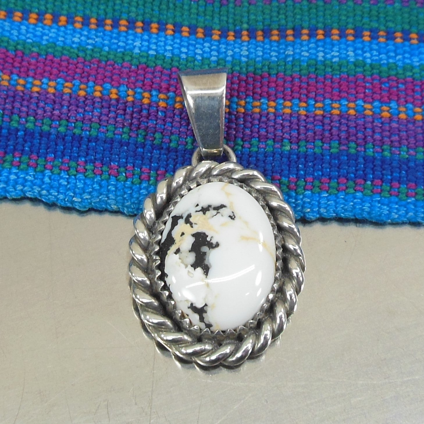 P S Frank Navajo Sterling Silver White Buffalo Turquoise Pendant