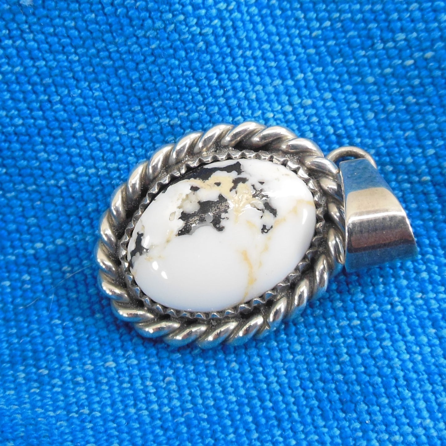 P S Frank Navajo Sterling Silver White Buffalo Turquoise Pendant vintage