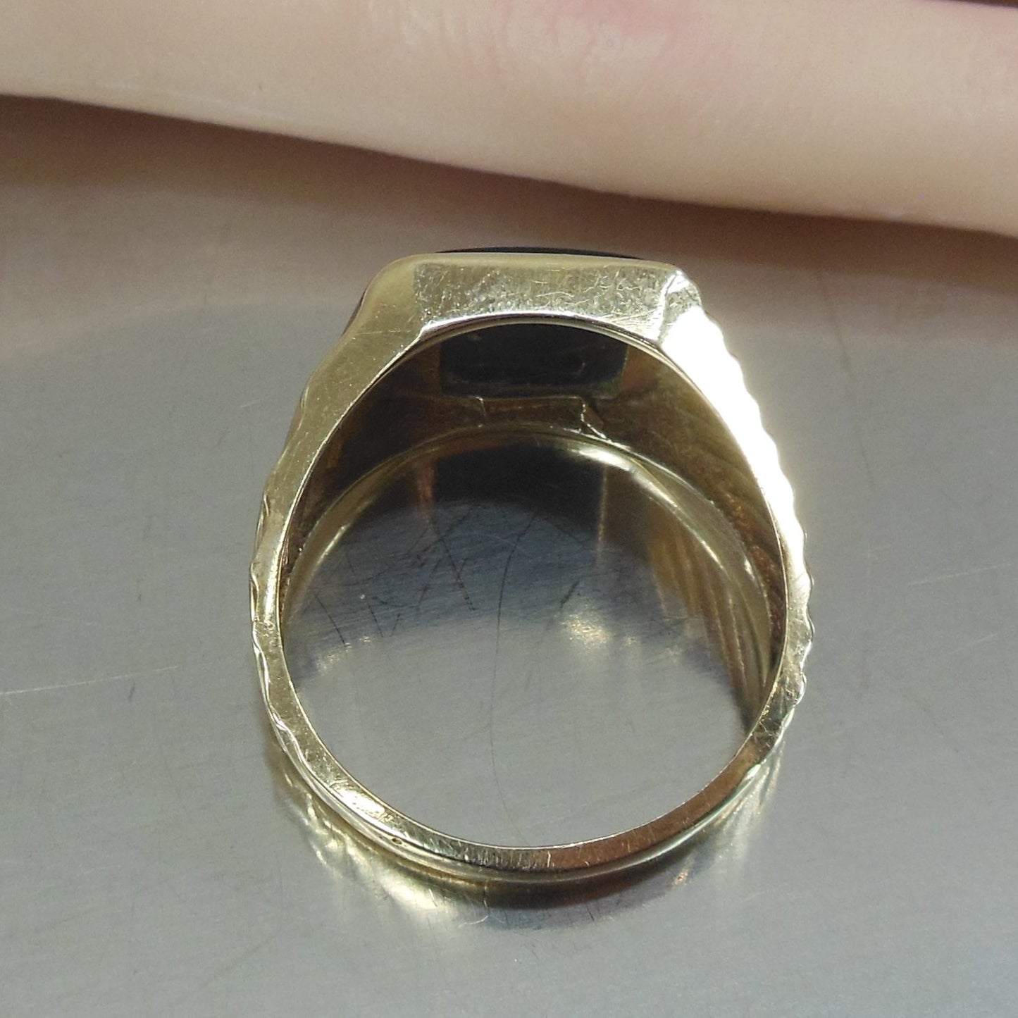 Estate Men's Ring 10K Yellow Gold Black Onyx Square Size 11.75 Used