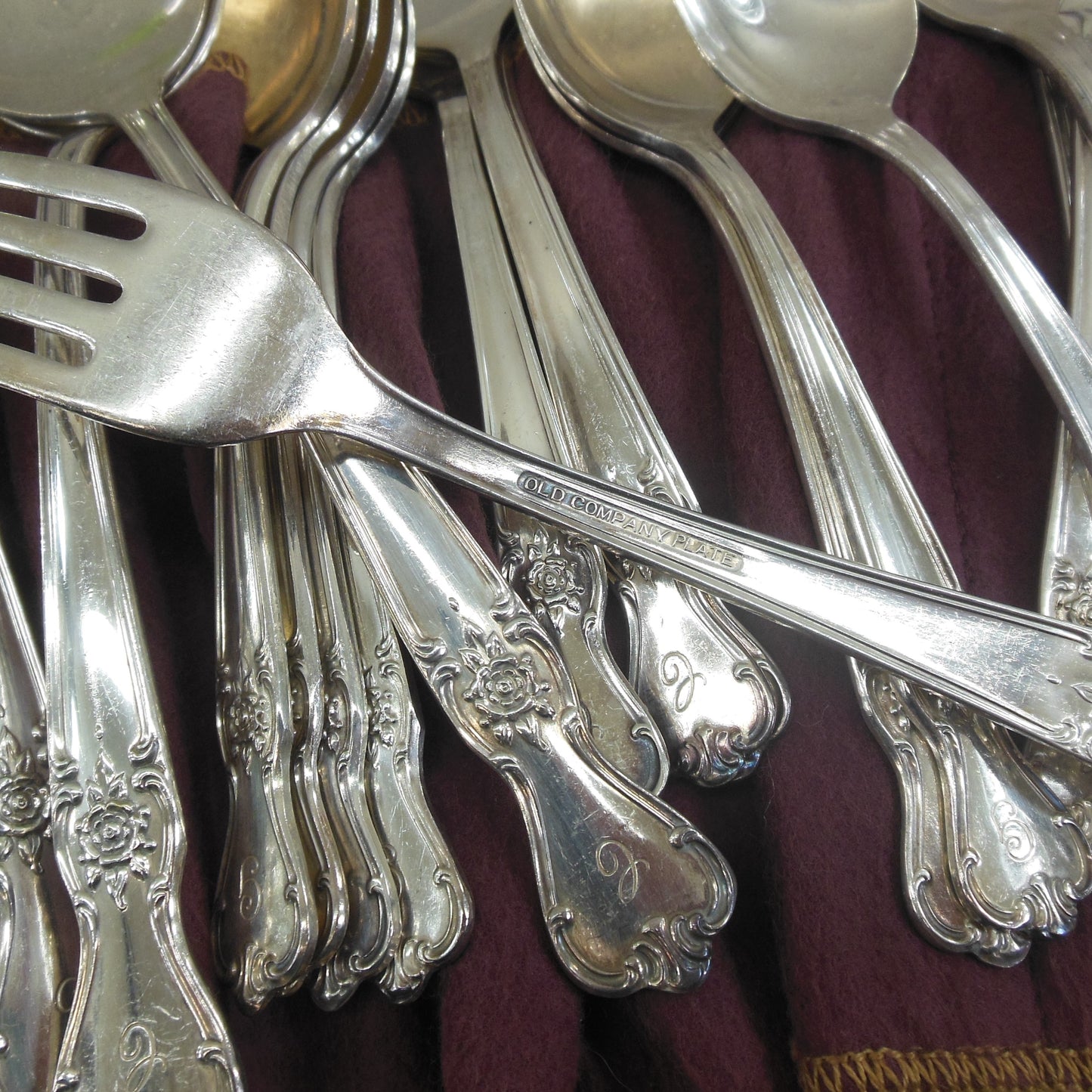 Old Company Plate Signature Rose Flatware Set Service for 6 - 47 Pieces teaspoon serving pieces