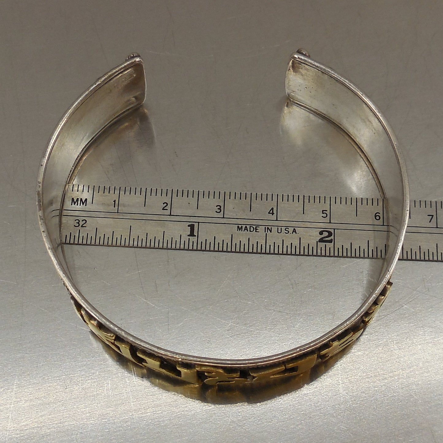 Om Mani Padme Hum Mantra Cuff Bracelet Sterling Silver Gold Gilt 34 Grams Size