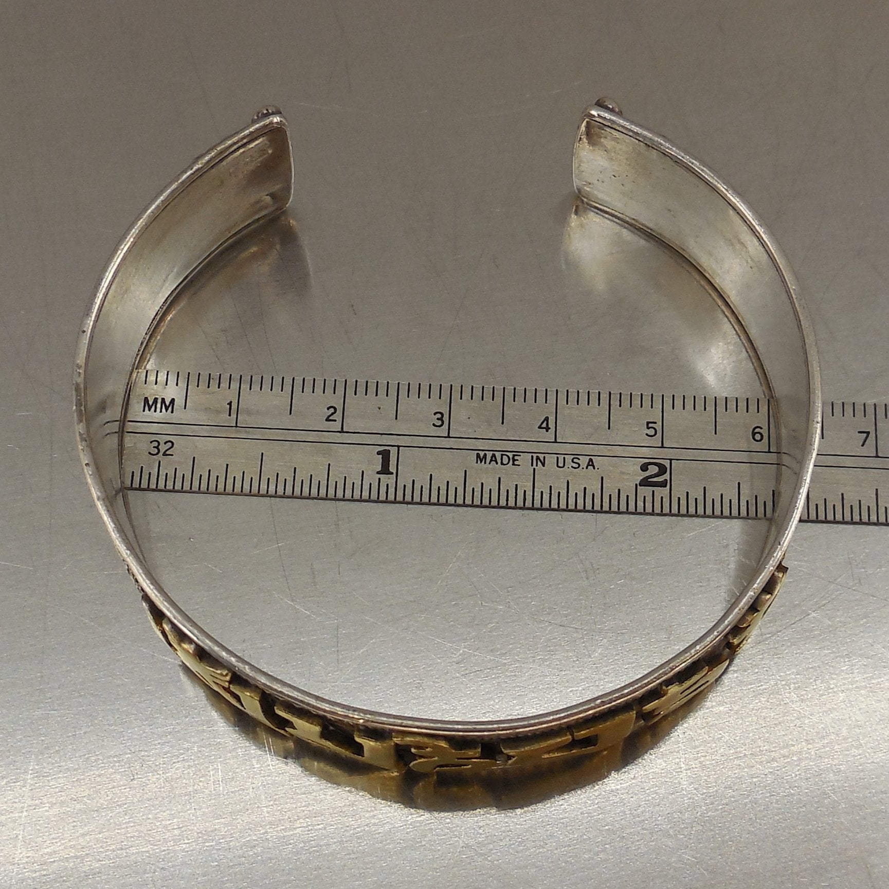 Om Mani Padme Hum Mantra Cuff Bracelet Sterling Silver Gold Gilt 34 Grams Size