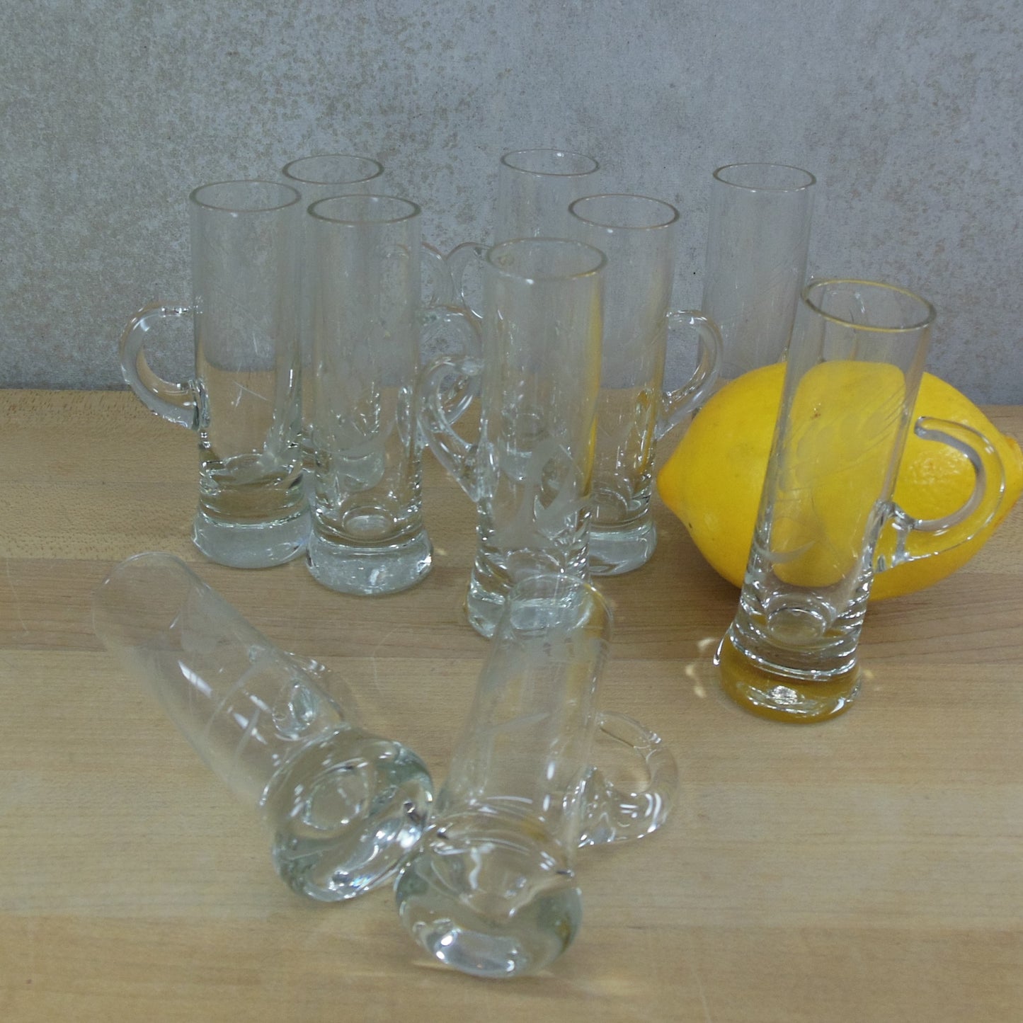 Elegant Cut Glass Wheat Liquor Shooter Glasses Blown Handle - 10 Set