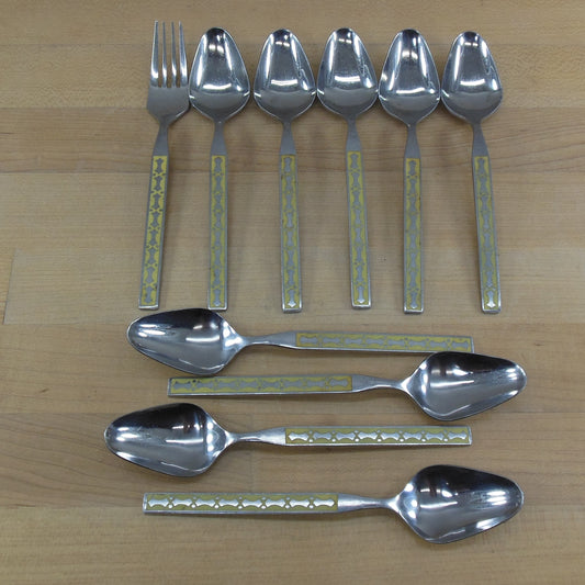 Oxford Hall OH64 Yellow Stainless 9 Teaspoons & 1 Salad Fork