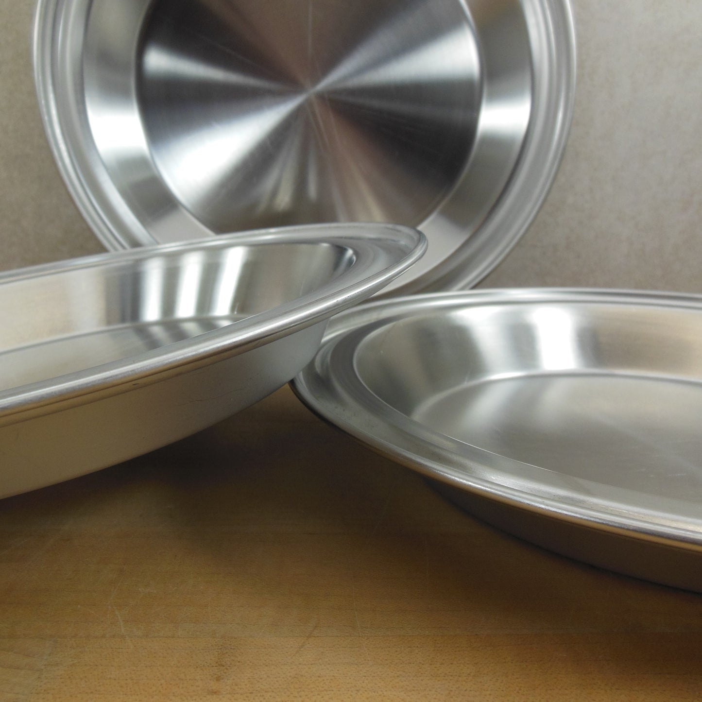 Unbranded Trio No Drip Edge Stainless Steel Pie Pan Plates 9" x 1-1/2" or 11" Vintage
