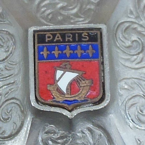 Paris France Enamel City Ship Shield Metal Souvenir Ashtray Vintage