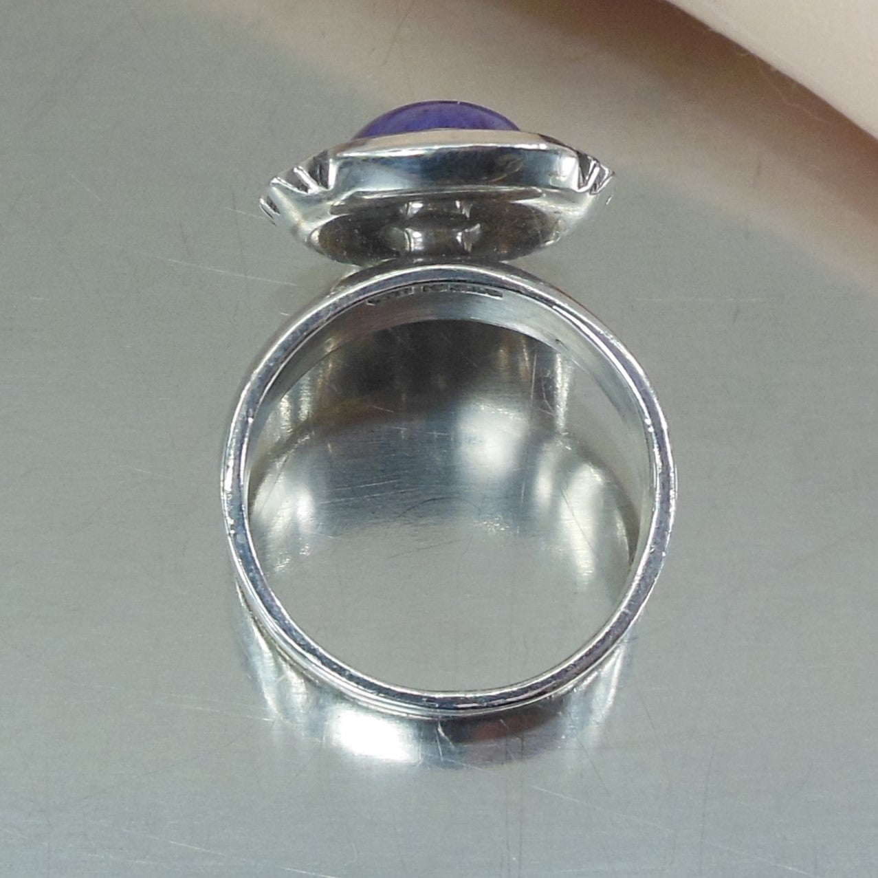 Navajo P A Priscilla Smith Sterling Silver Charoite Cabochon Ring Size 8.25 estate