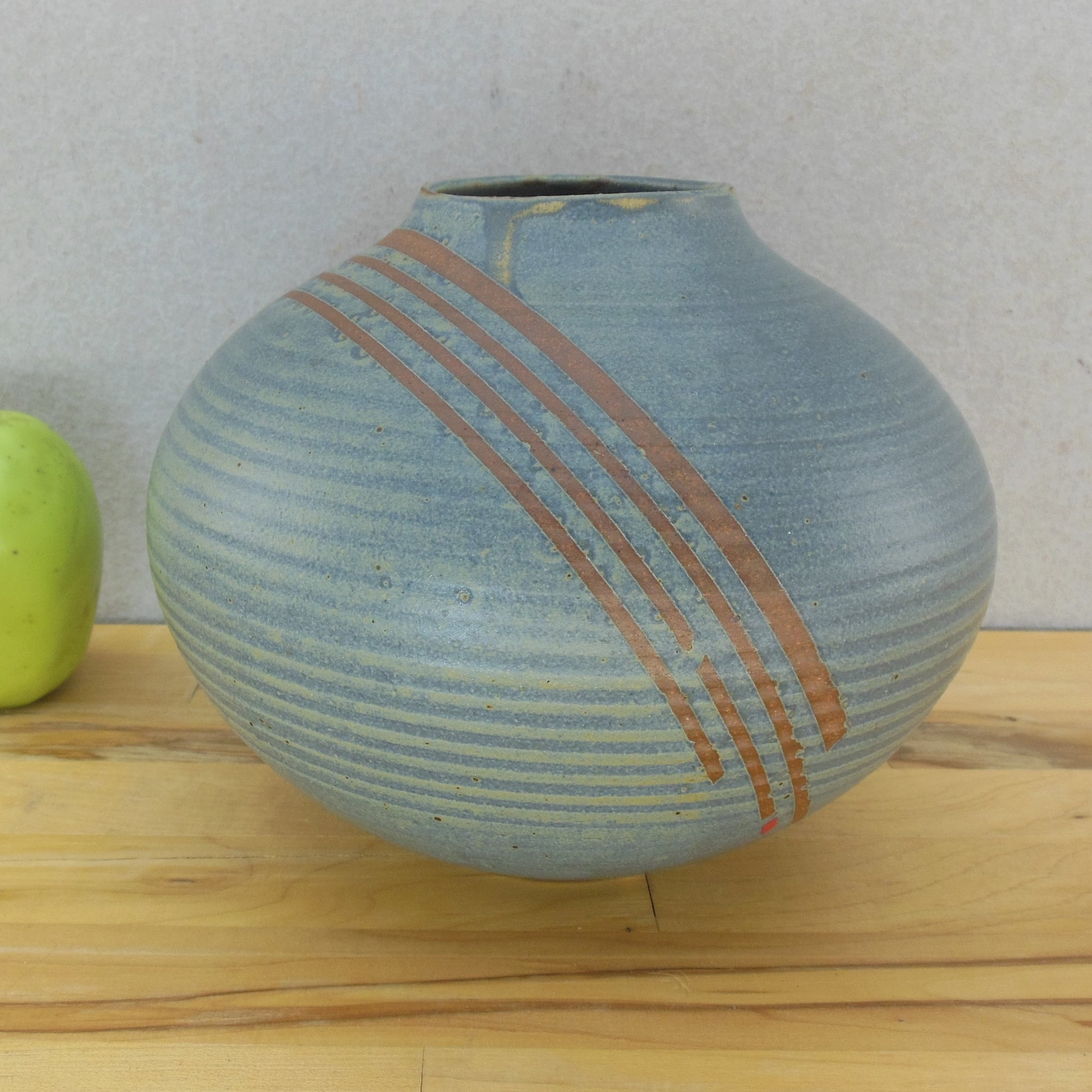 Signed Pat O'Brien? Studio Pottery Vase Blue Brown Stripes SW