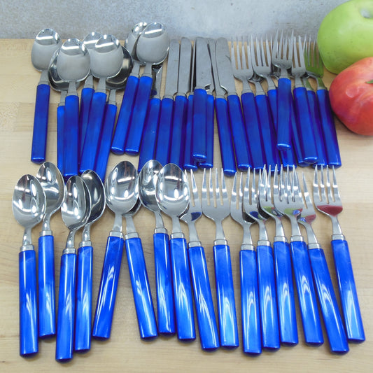 Unbranded Stainless Steel Pearl Blue Handles Flatware Set Service for 8