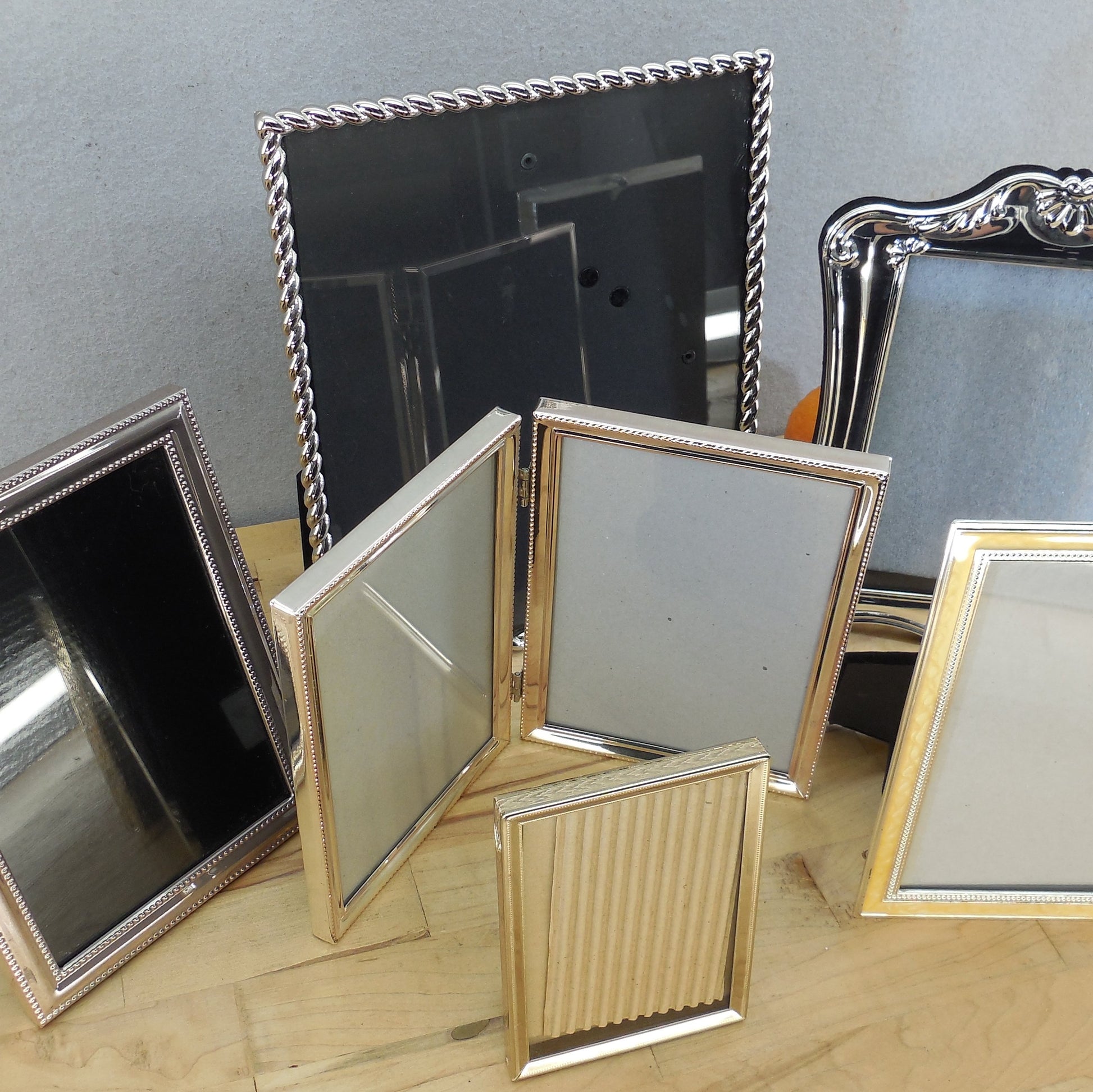 Estate Lot 7 Picture Photo Frames Tabletop Gold Silver Tone Lawrence Rope Beaded