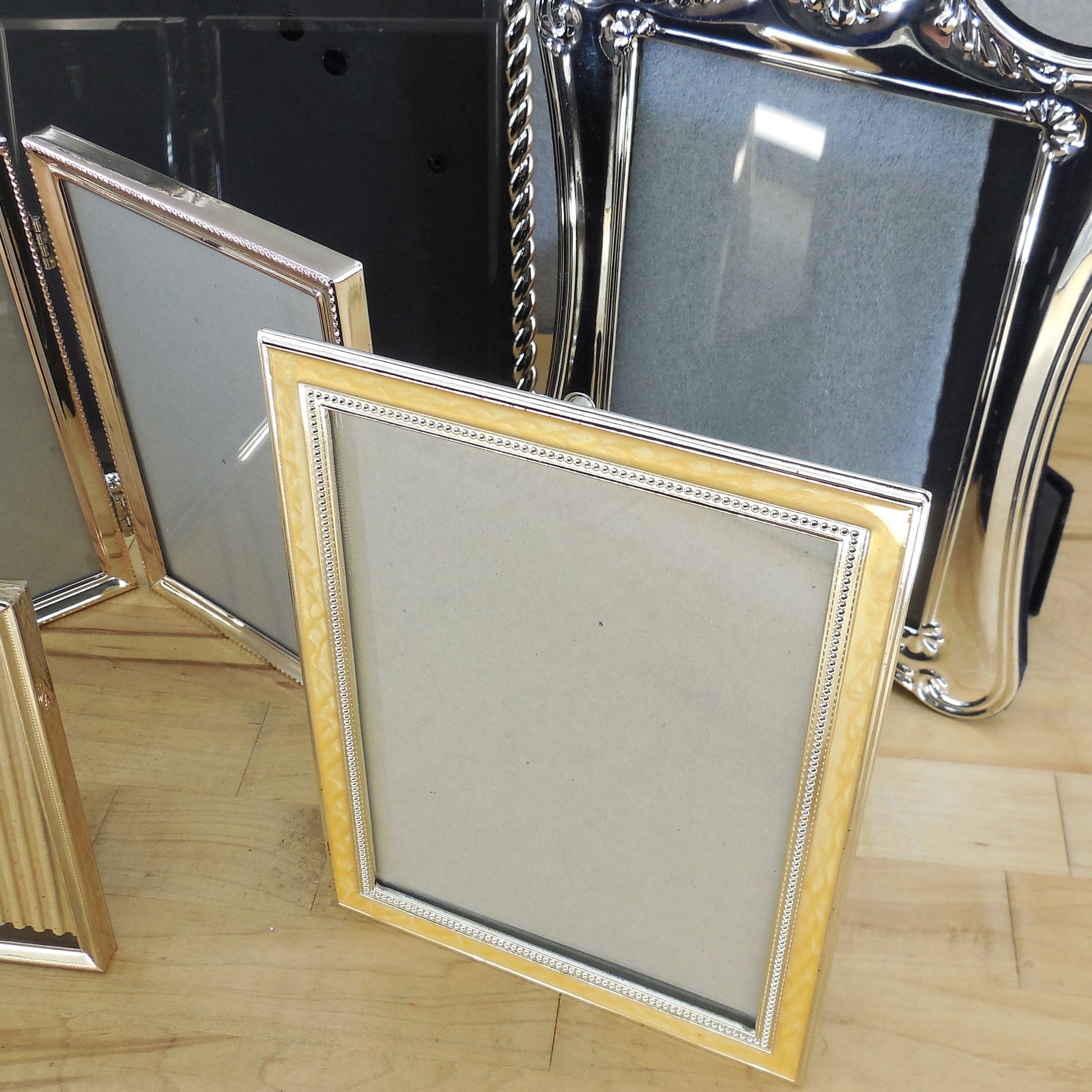 Estate Lot 7 Picture Photo Frames Tabletop Gold Silver Tone Lawrence Marbleized
