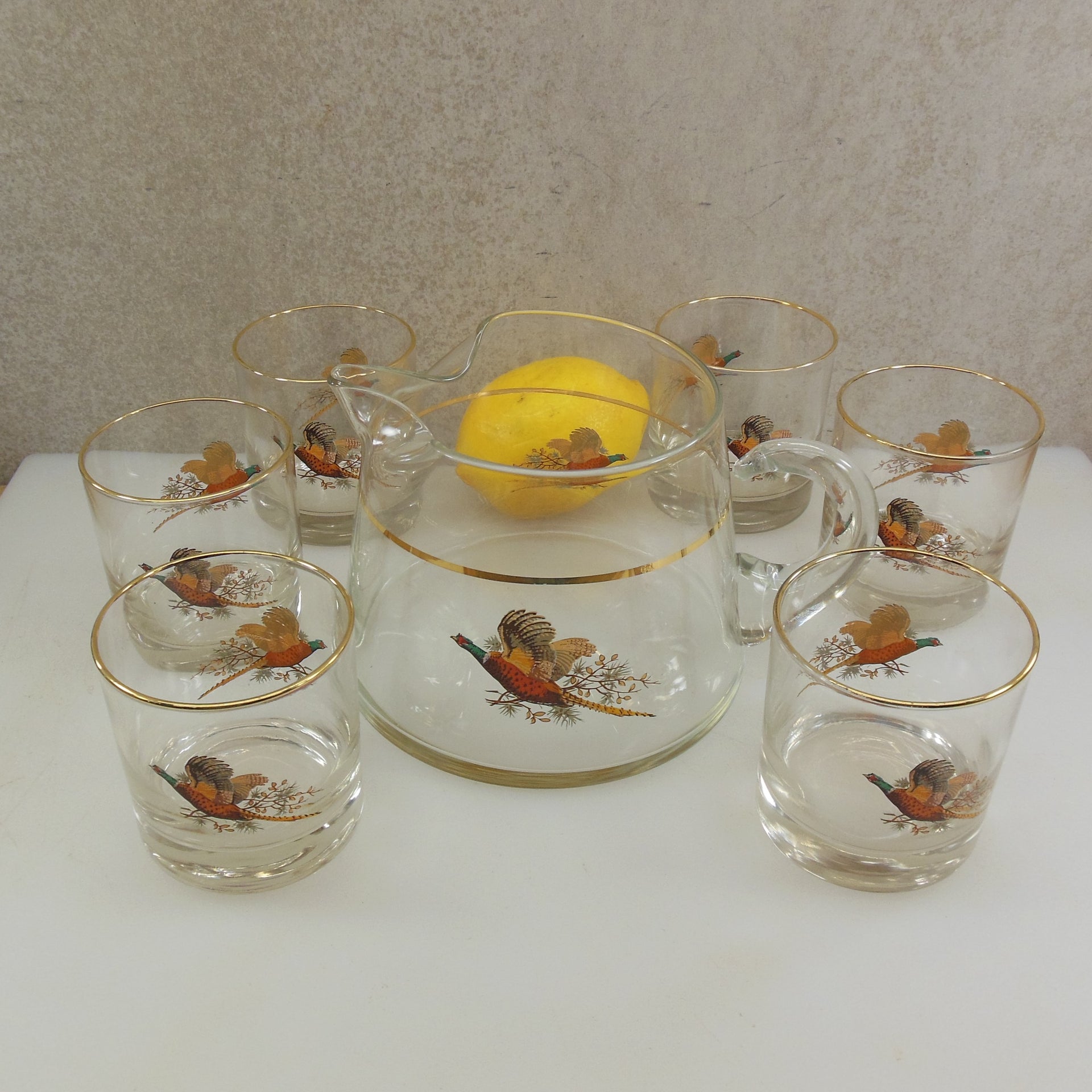 Vintage West Virginia Glass Fruit Cocktail Pitcher Set