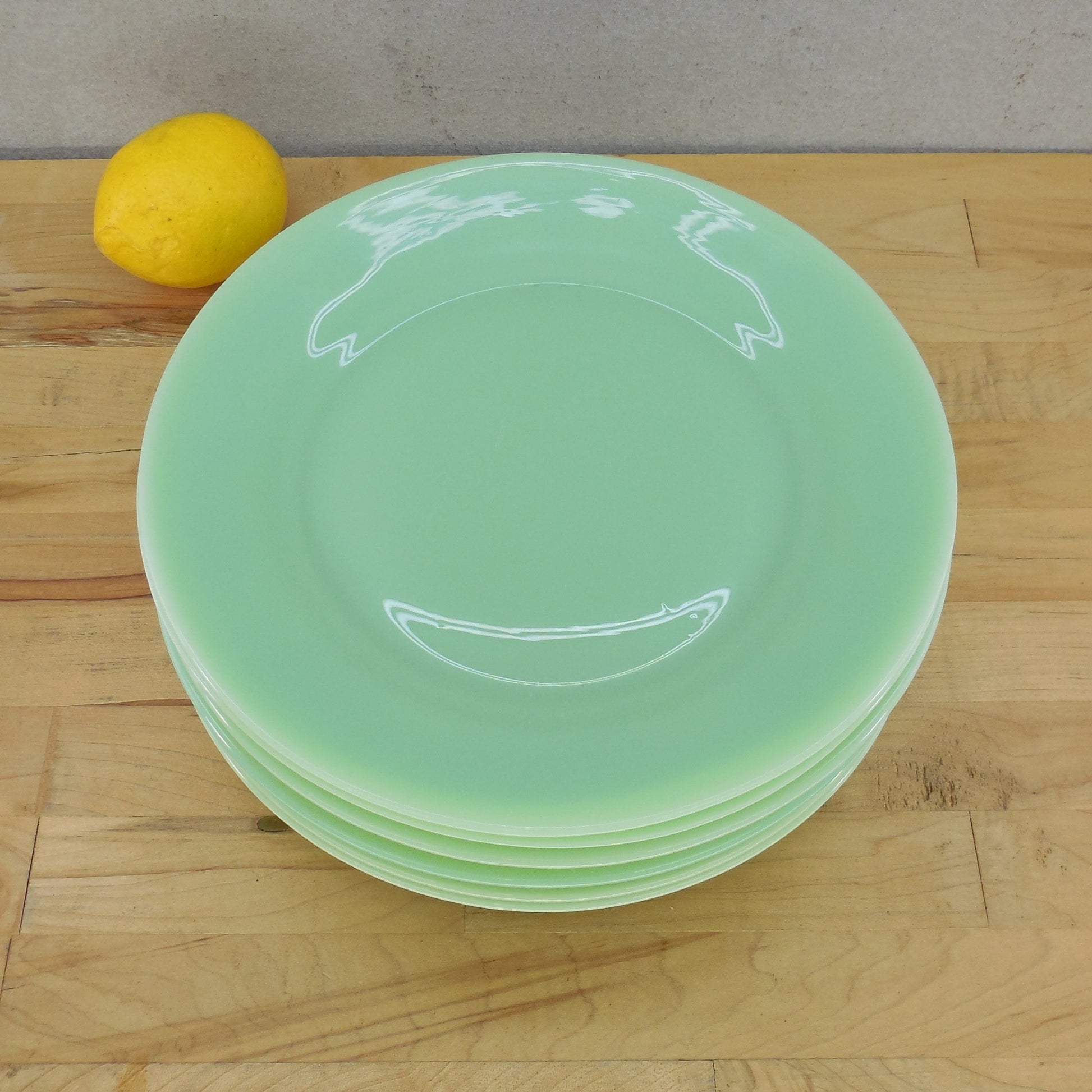 At Home International Green Jadeite Glass 10" Dinner Plates - 8 Set Used