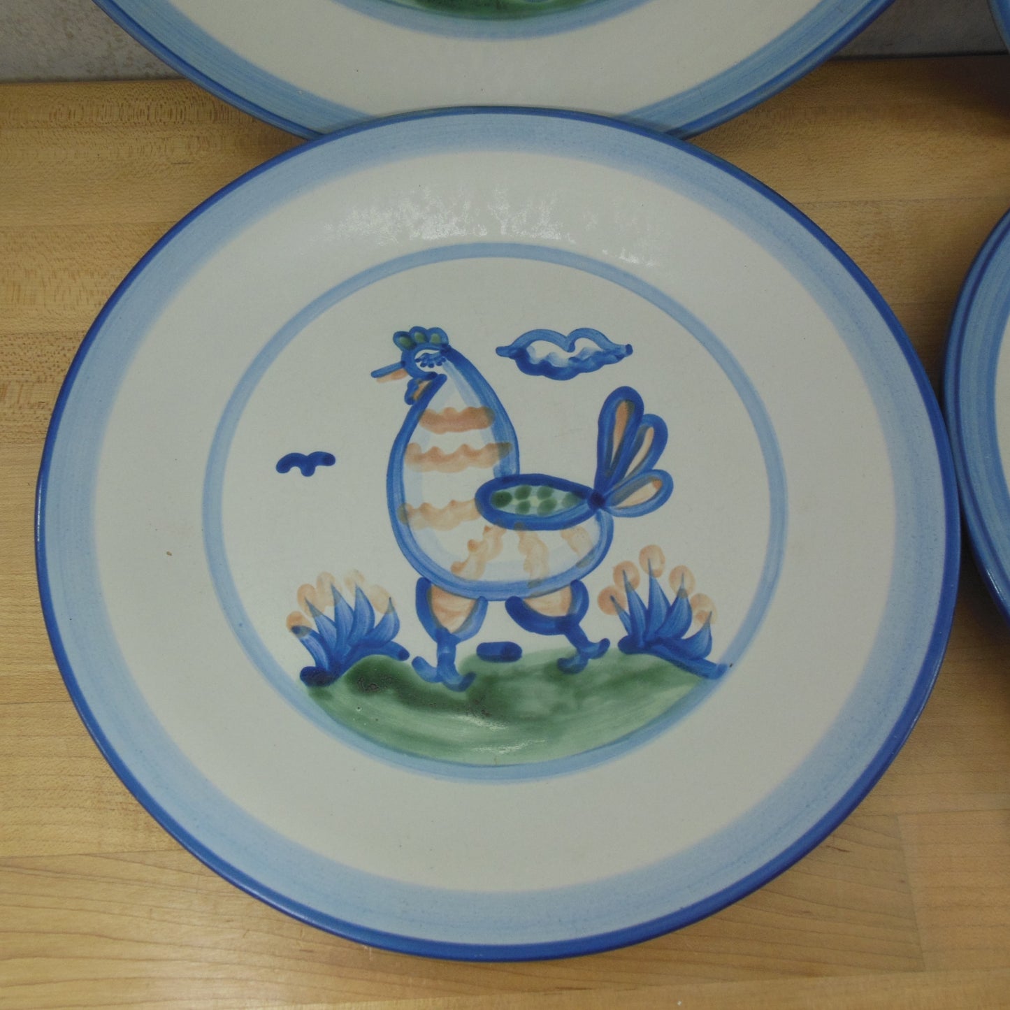 M.A. Hadley Pottery 4 Set Dinner Plates 11" House Chicken Farmer Man Woman - Discounted vintage