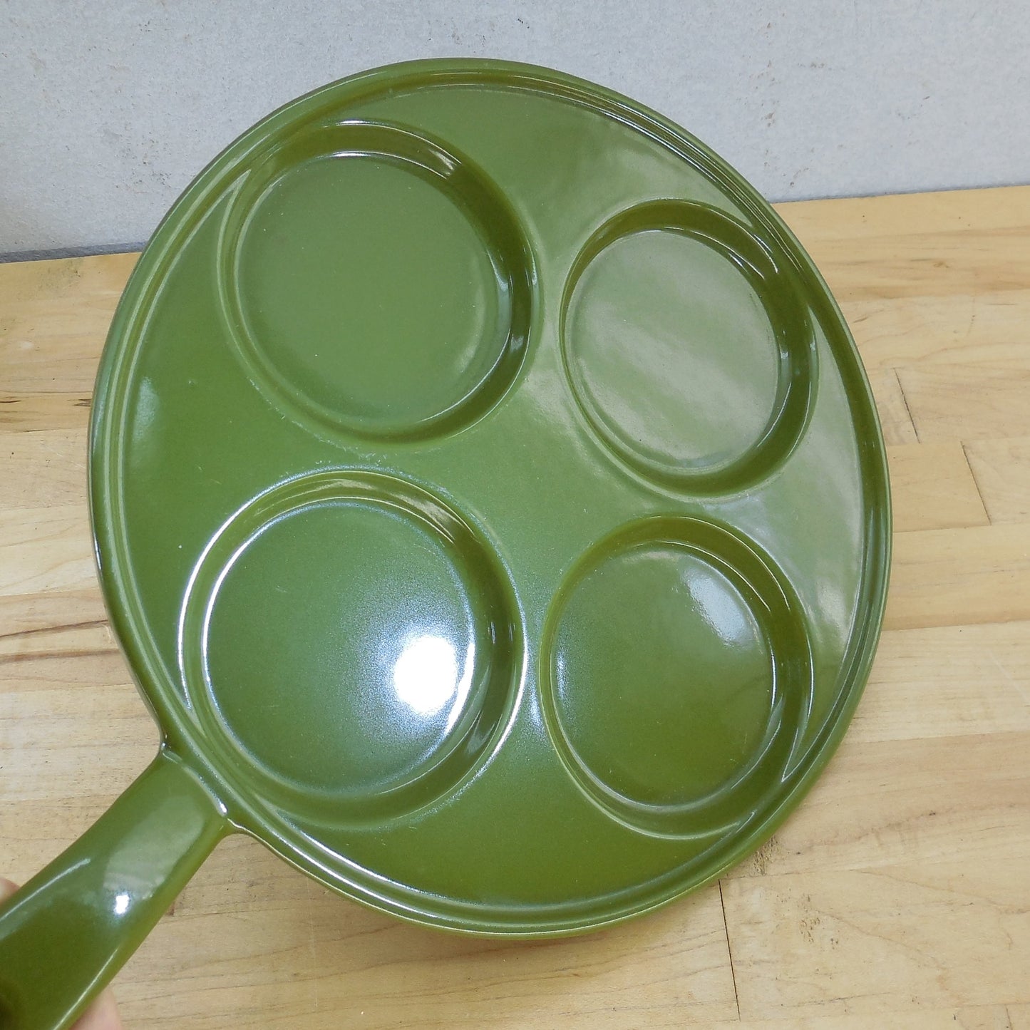 Copco Denmark Lax Avocado Green Plett Pancake Pan Griddle 4 Hole Enamel Cast Iron