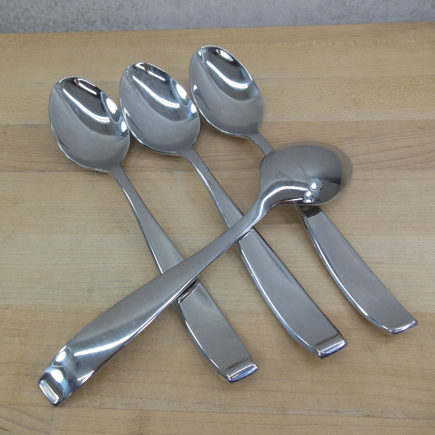 Hampton Silversmiths Stainless Bergen Flatware - Soup/Place Spoons 4 Set used