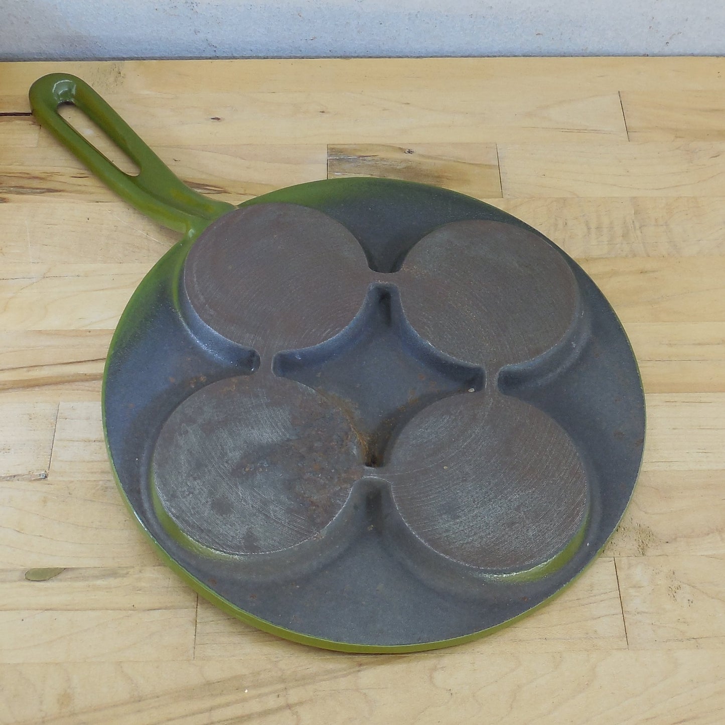 Copco Denmark Lax Avocado Green Plett Pancake Pan Griddle 4 Hole Vintage
