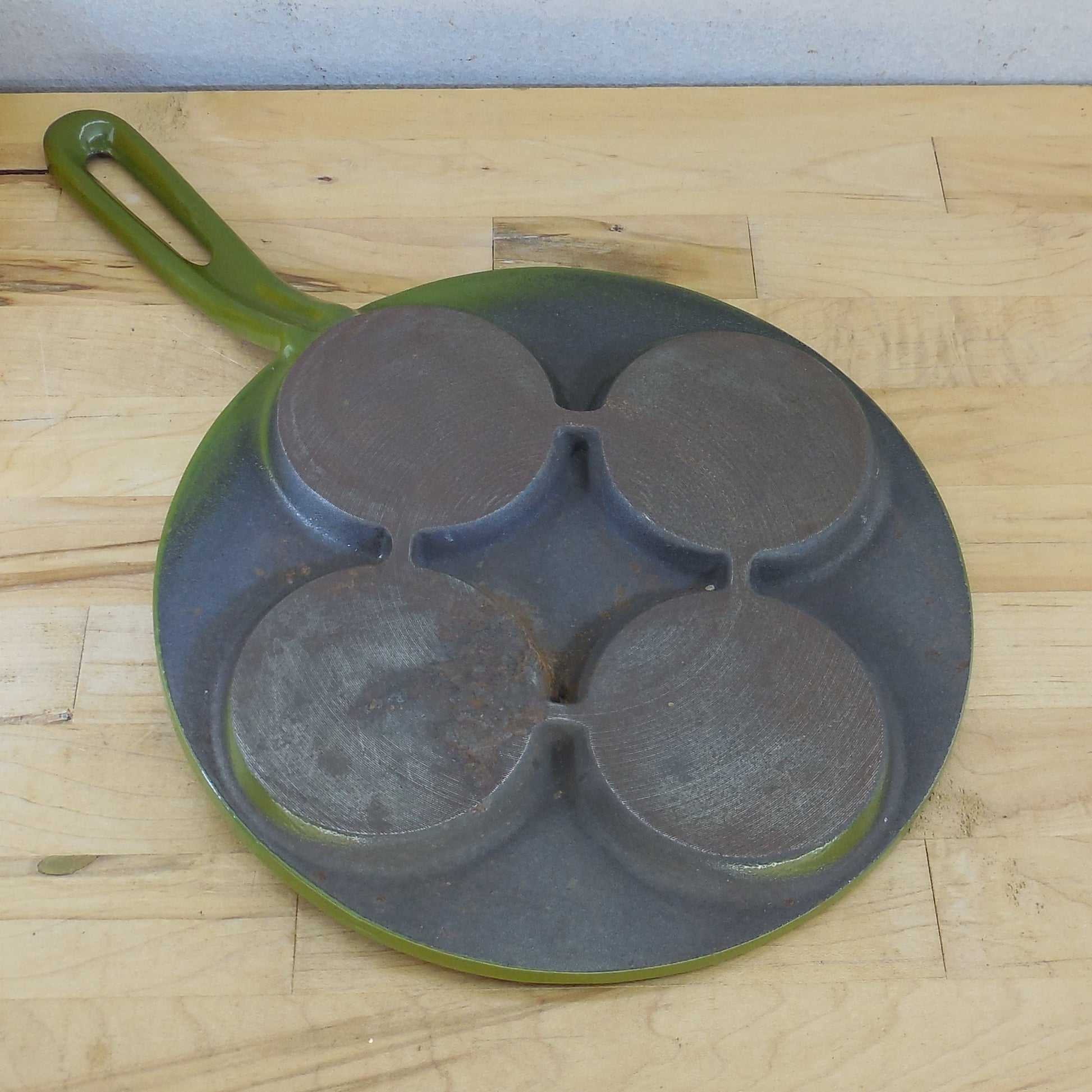Copco Denmark Lax Avocado Green Plett Pancake Pan Griddle 4 Hole Vintage