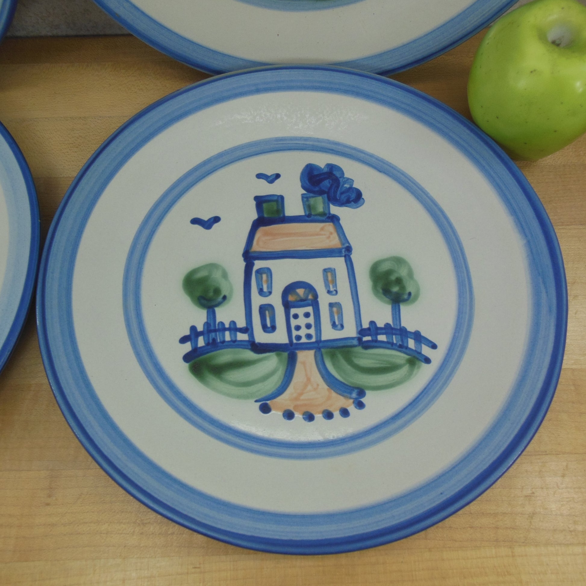 M.A. Hadley Pottery 4 Set Dinner Plates 11" House Chicken Farmer Man Woman - Discounted used