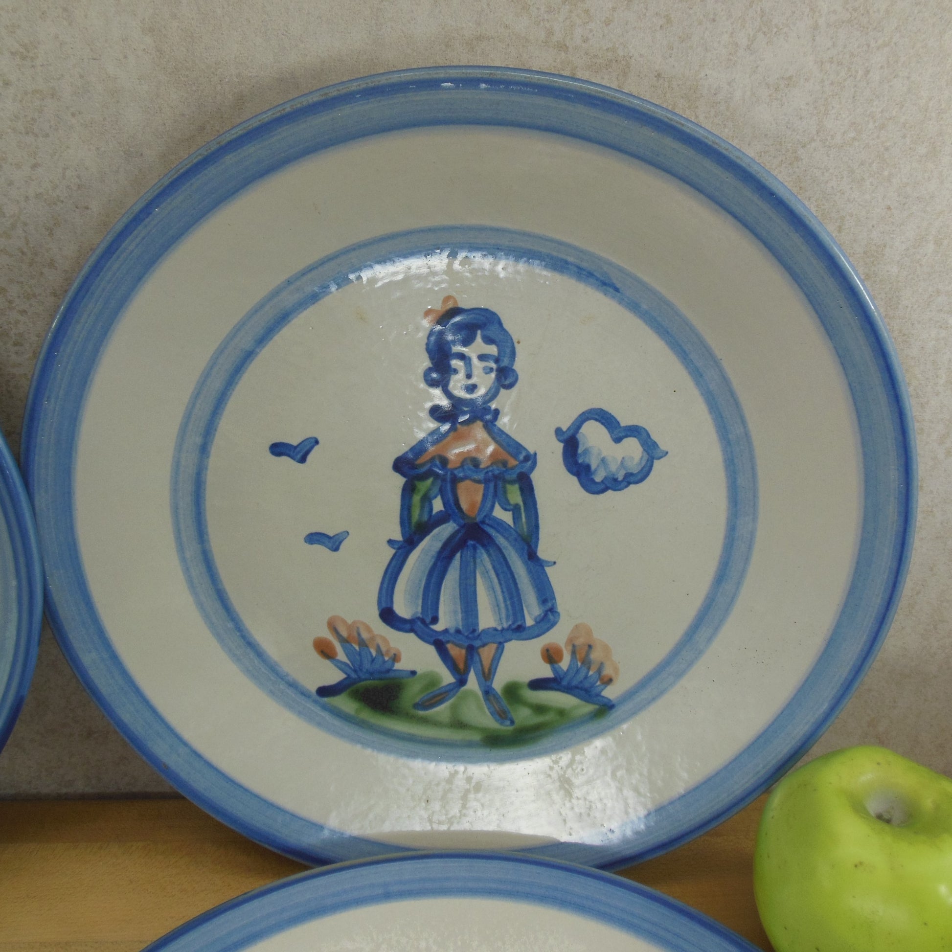 M.A. Hadley Pottery 4 Set Dinner Plates 11" House Chicken Farmer Man Woman - Discounted Wife