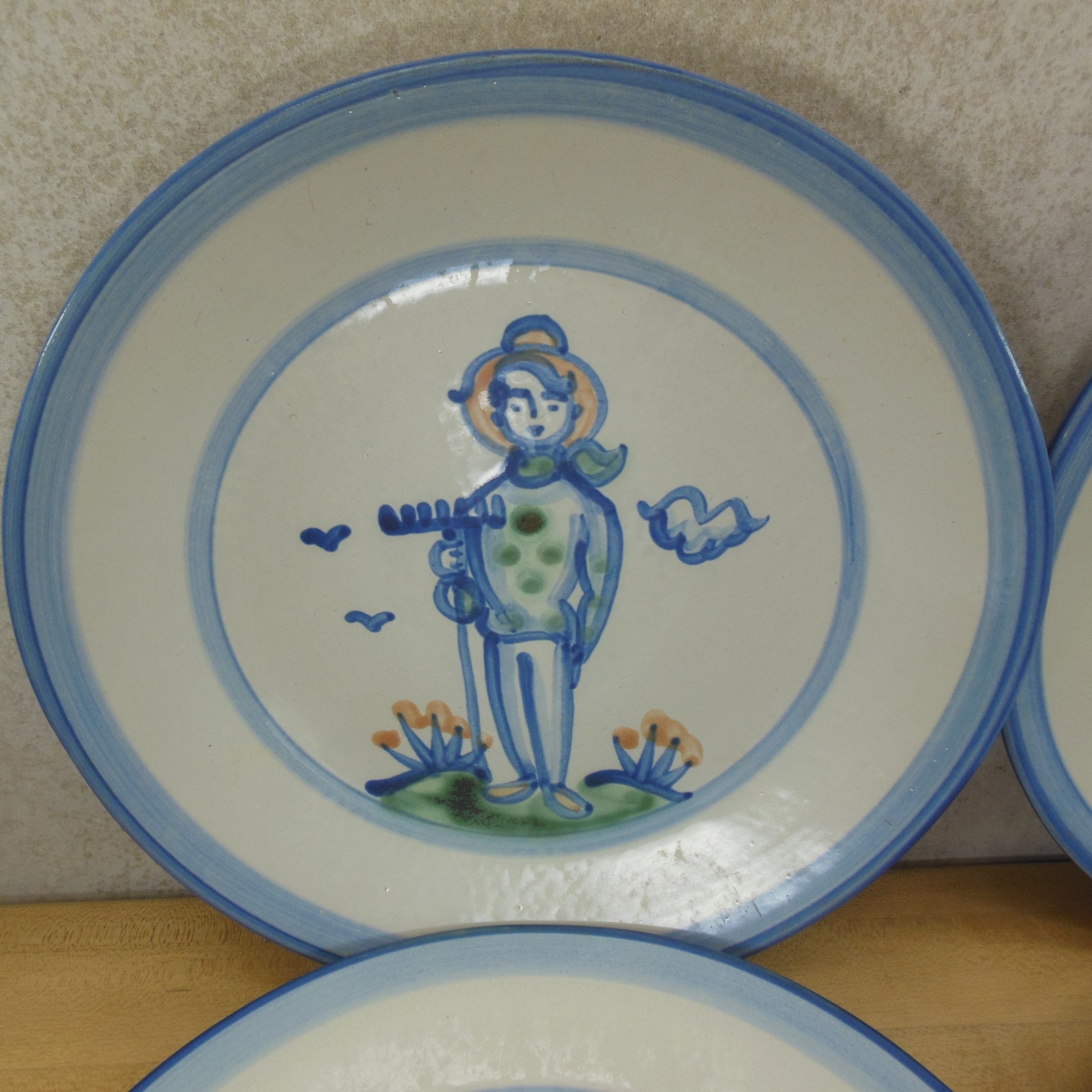 M.A. Hadley Pottery 4 Set Dinner Plates 11" House Chicken Farmer Man Woman - Discounted Rake