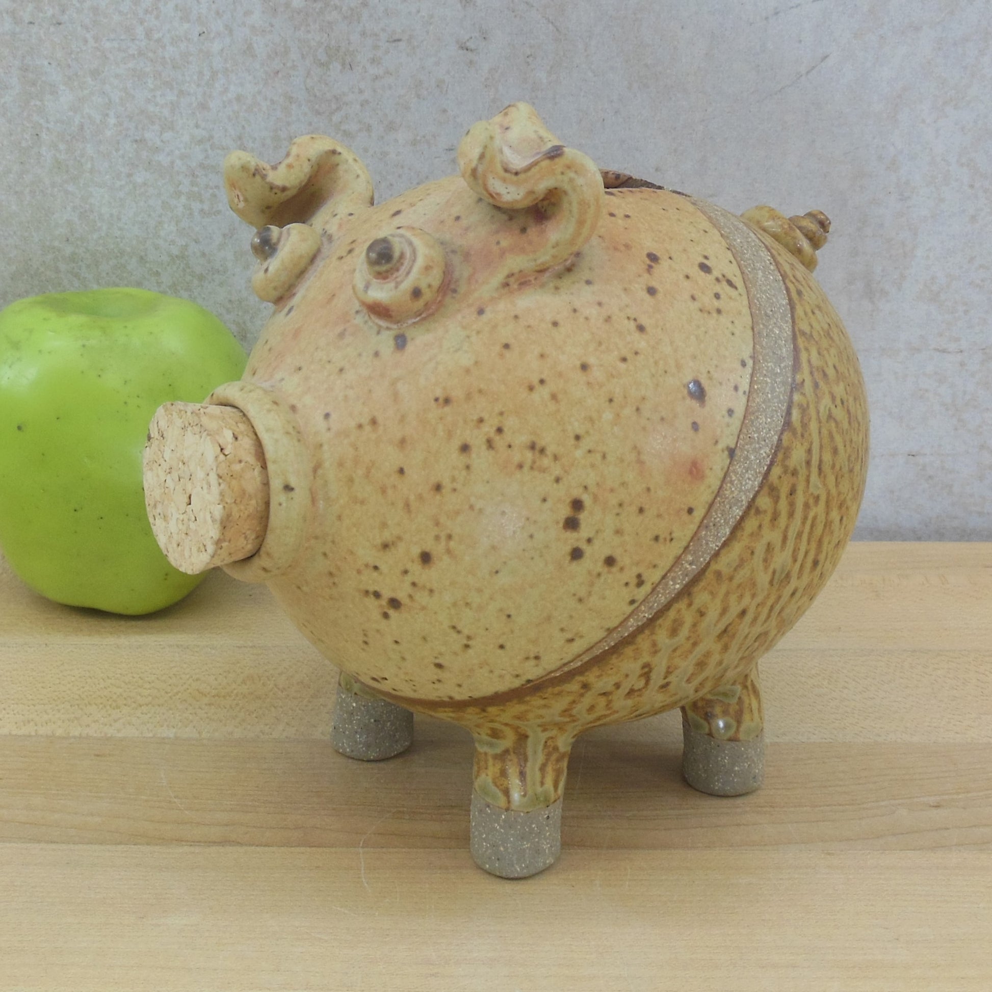 Unbranded Stoneware Pottery Piggy Bank Multi Brown Glaze Cork 6"