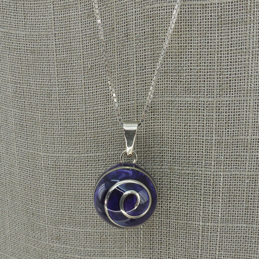 Harmony Bell Sterling Silver Purple Resin Pendant Necklace 30"
