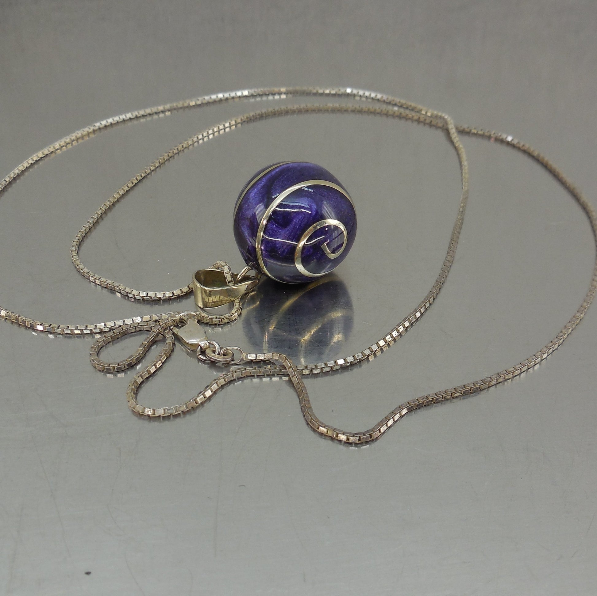Harmony Bell Sterling Silver Purple Resin Pendant Necklace 30" used