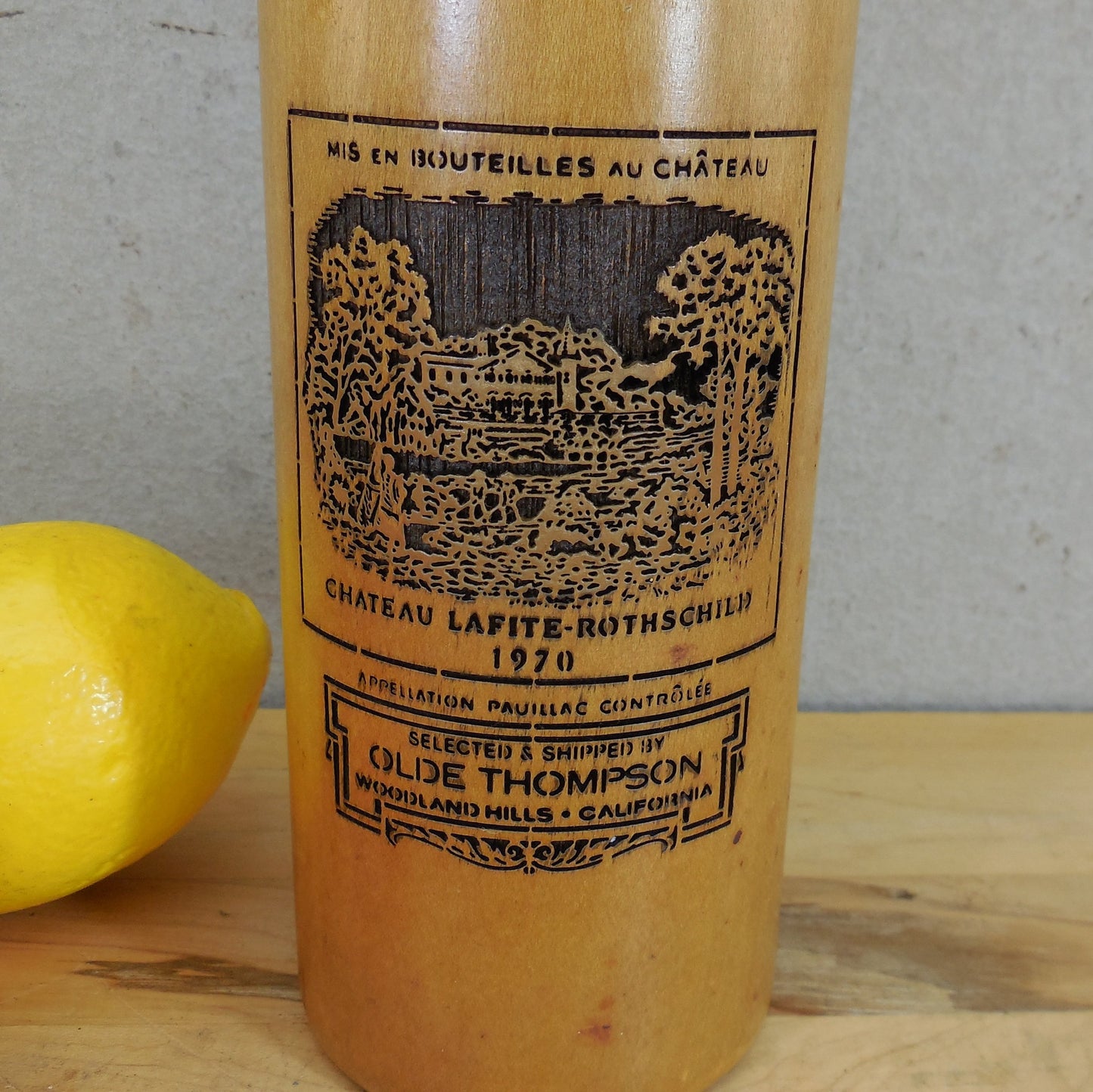 Olde Thompson 1970 Chateau Bordeaux Wood Wine Bottle Pepper Mill Grinder Vintage