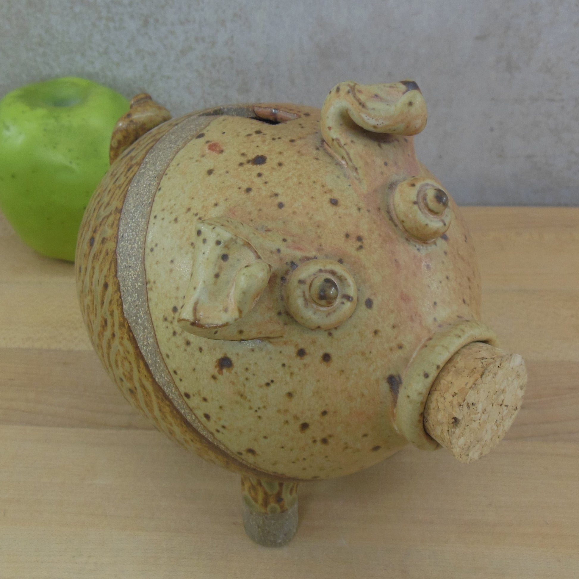 Unbranded Stoneware Pottery Piggy Bank Multi Brown Glaze Cork Snout