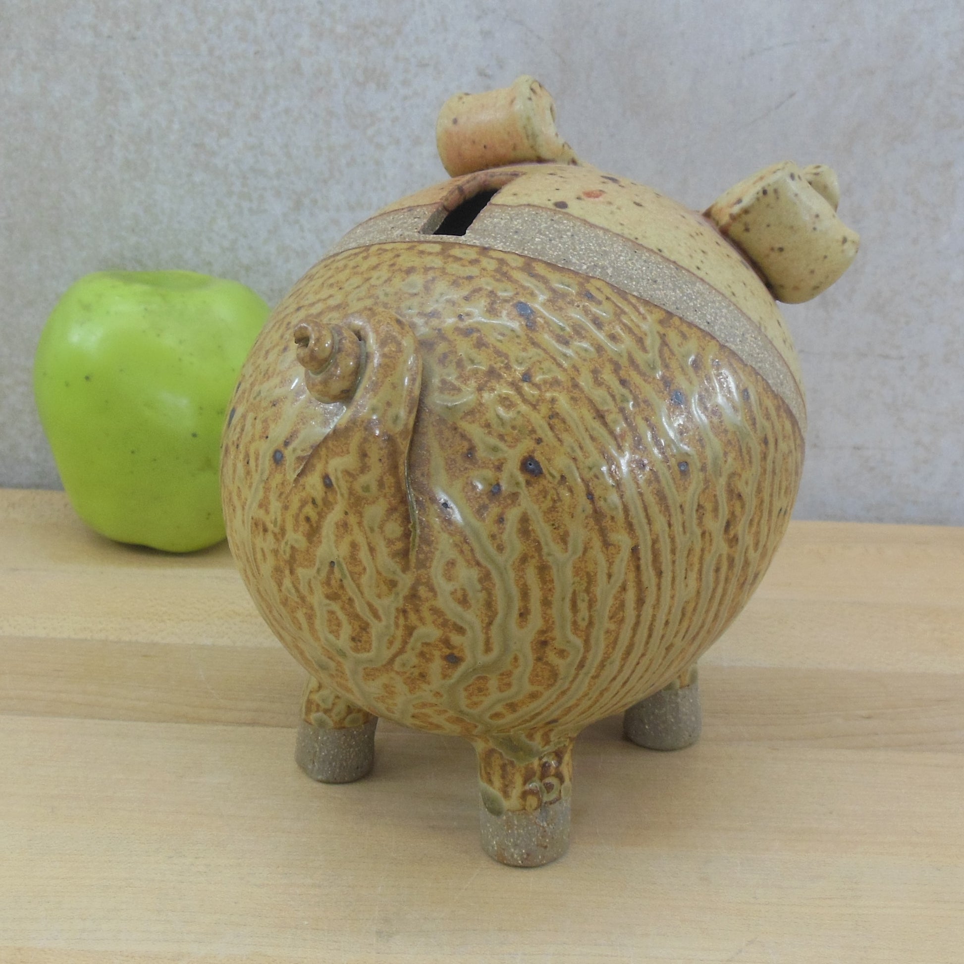 Unbranded Stoneware Pottery Piggy Bank Multi Brown Glaze Cork used vintage