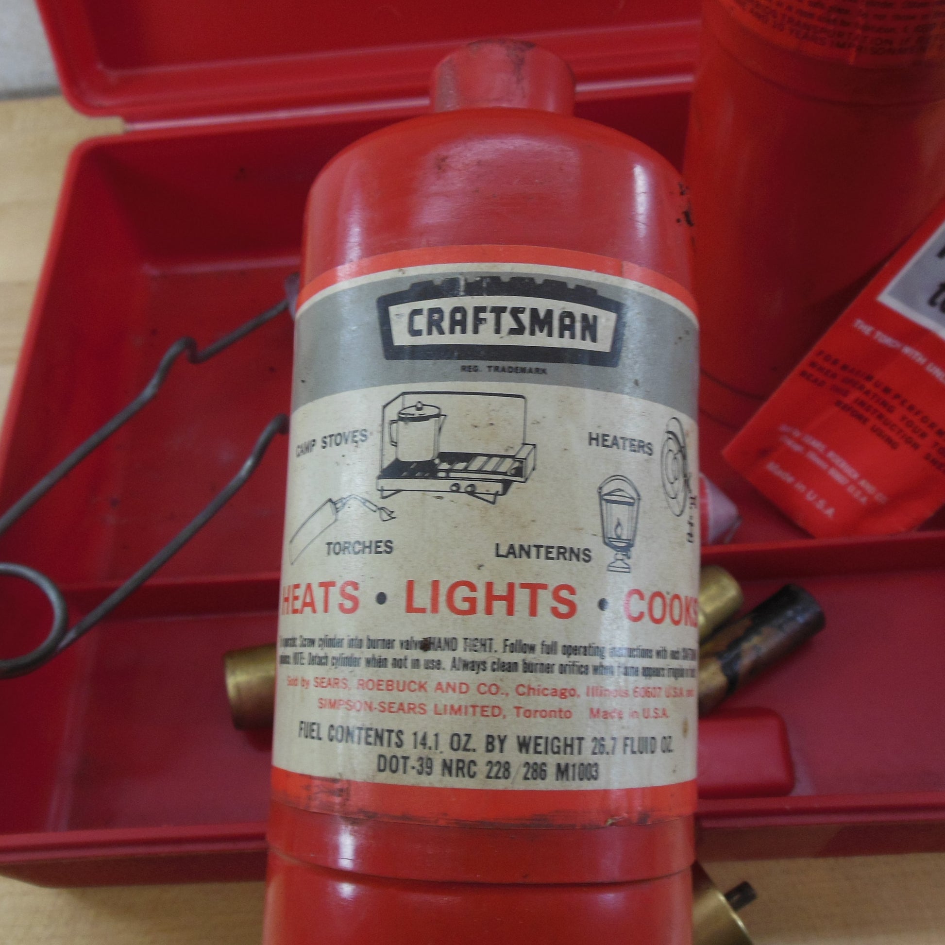 Sears Craftsman Multi-Purpose Propane Torch Set Bottles Red Case vintage