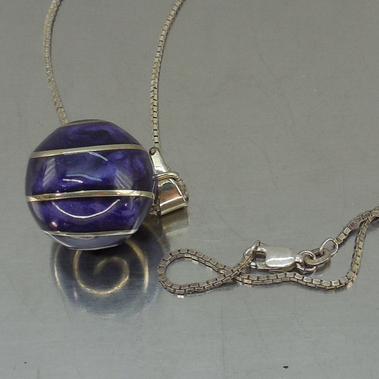 Harmony Bell Sterling Silver Purple Resin Pendant Necklace 30" Spiral