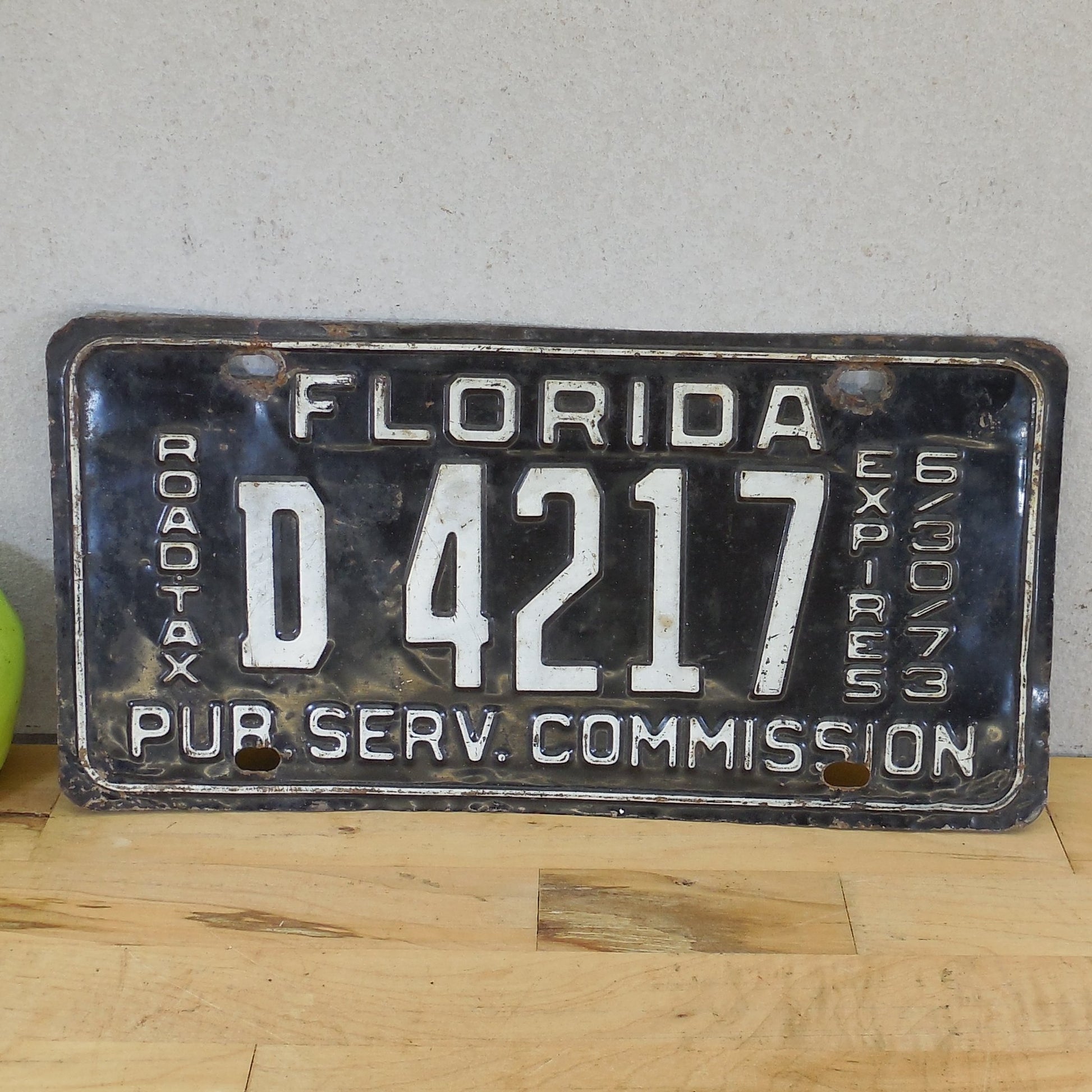 Florida 1973 License Plate Tag Public Service Commission D4217