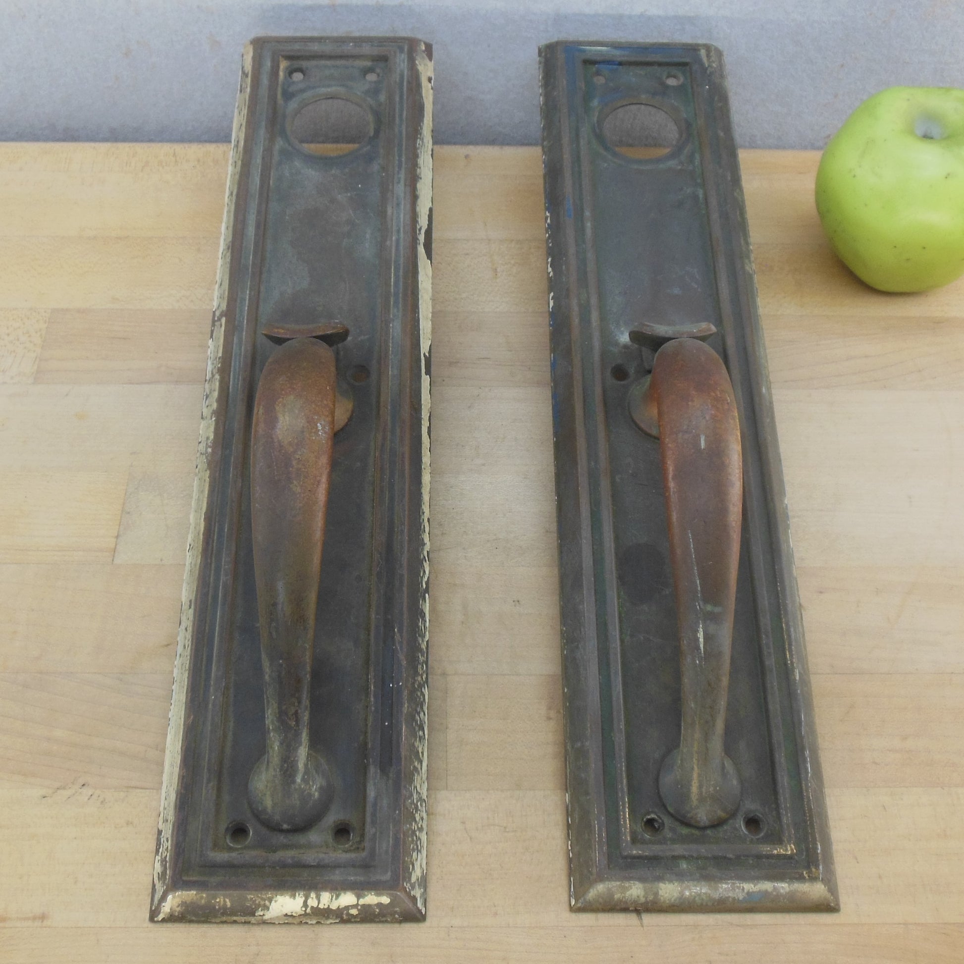 Antique Victorian Bronze Pair Mortise Lockset Door Latch Handle Pulls