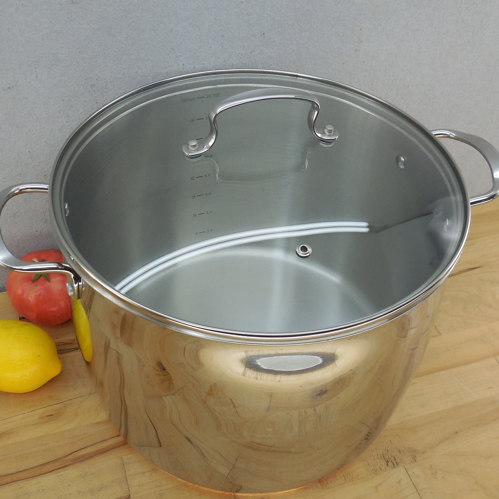 Pioneer Woman 16 Quart Stainless Stock Pot Glass Lid Copper Bottom Cover