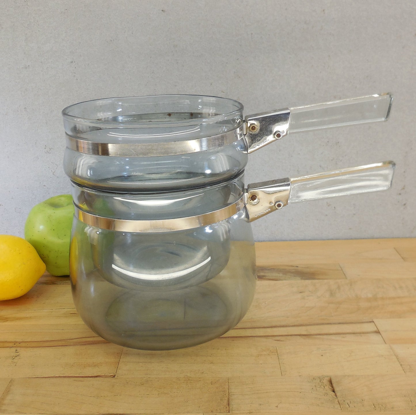 Pyrex Glass USA Early Blue Flameware Double Boiler - No Lid Unrestored