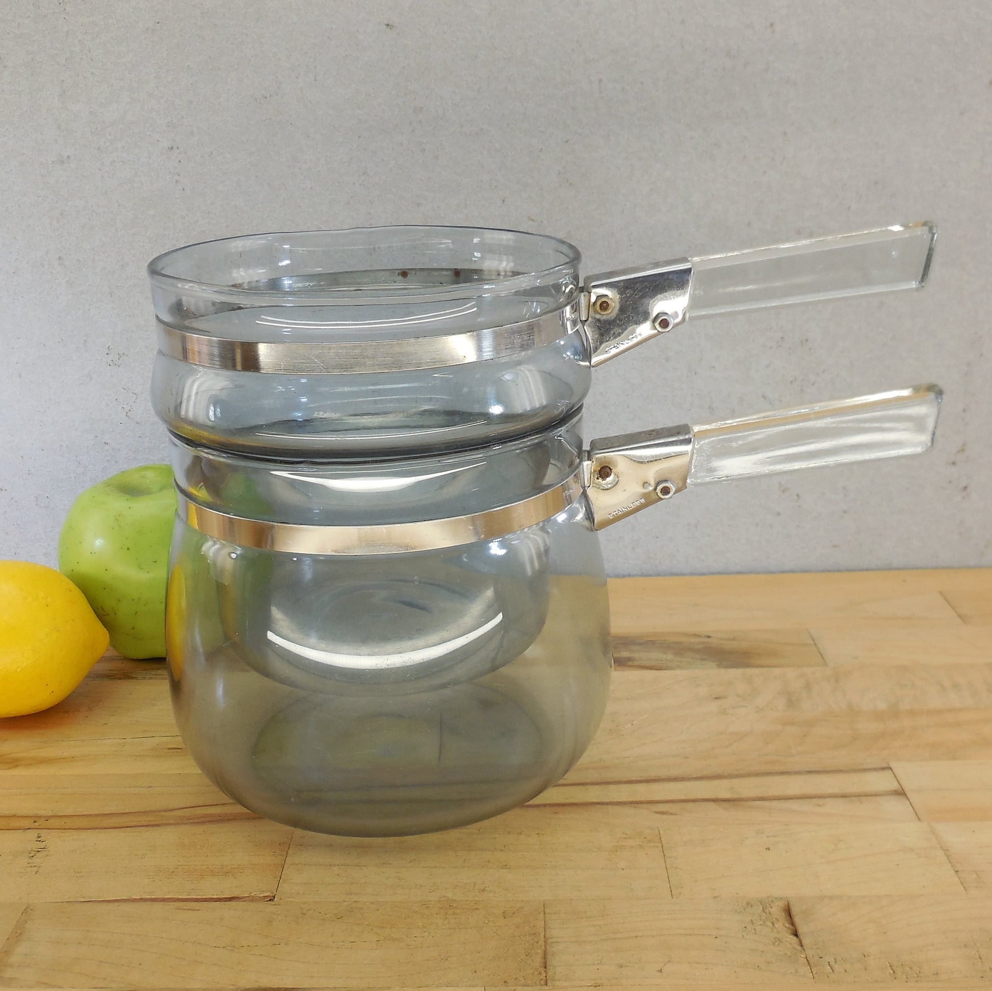 Pyrex Glass USA Early Blue Flameware Double Boiler - No Lid Unrestored