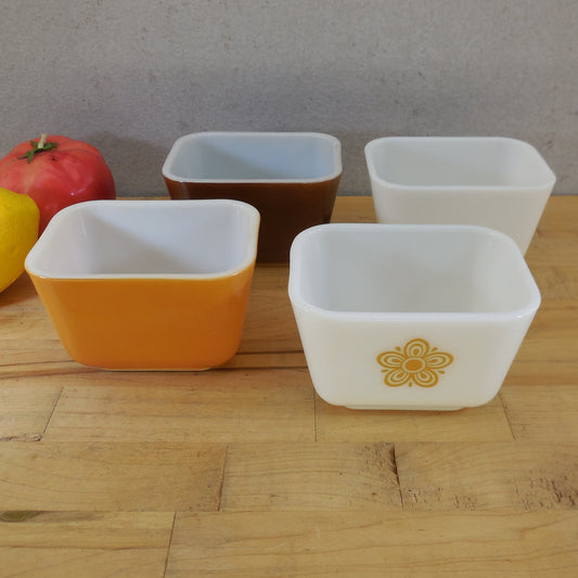 Pyrex Glass 4 Lot 501 Refrigerator Dishes Butterfly Gold White Brown No Lids