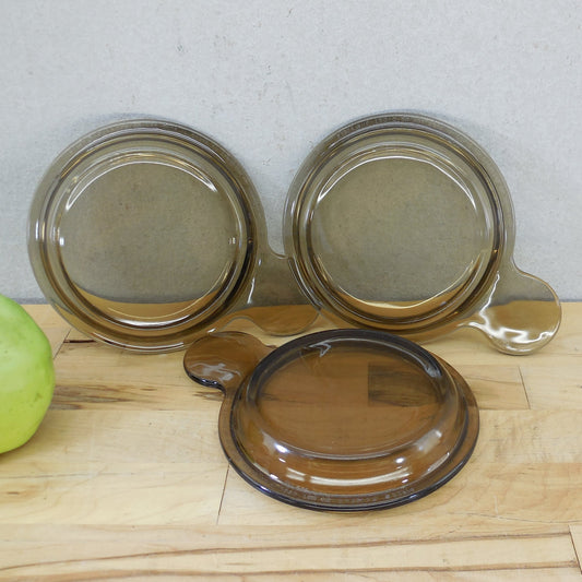 Pyrex 3 Lot P-150-C Grab-It Bowl Corning Ware Visions Amber Glass - Lids Only Vintage