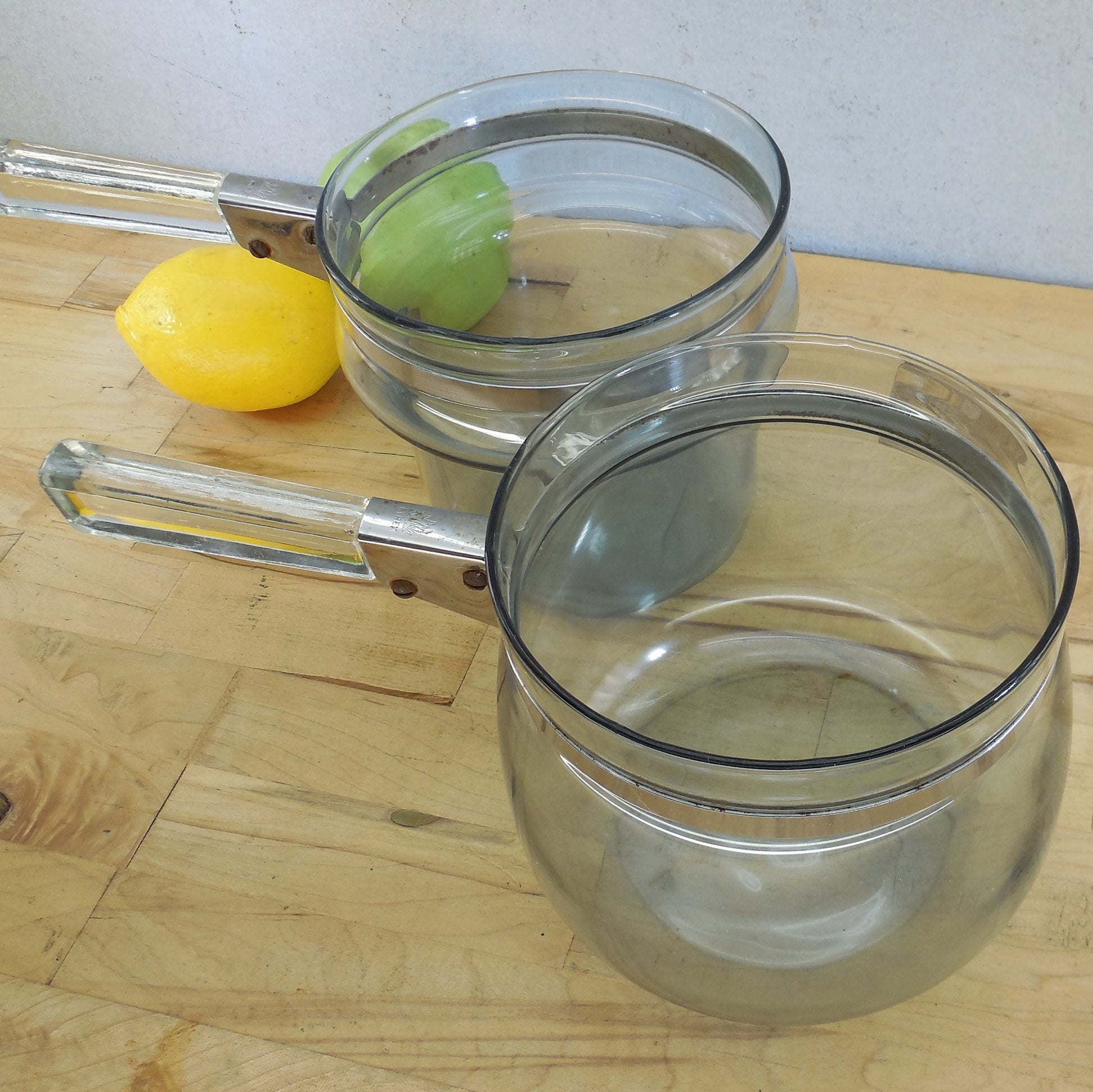 Pyrex Glass USA Early Blue Flameware Double Boiler - No Lid Unrestored Used