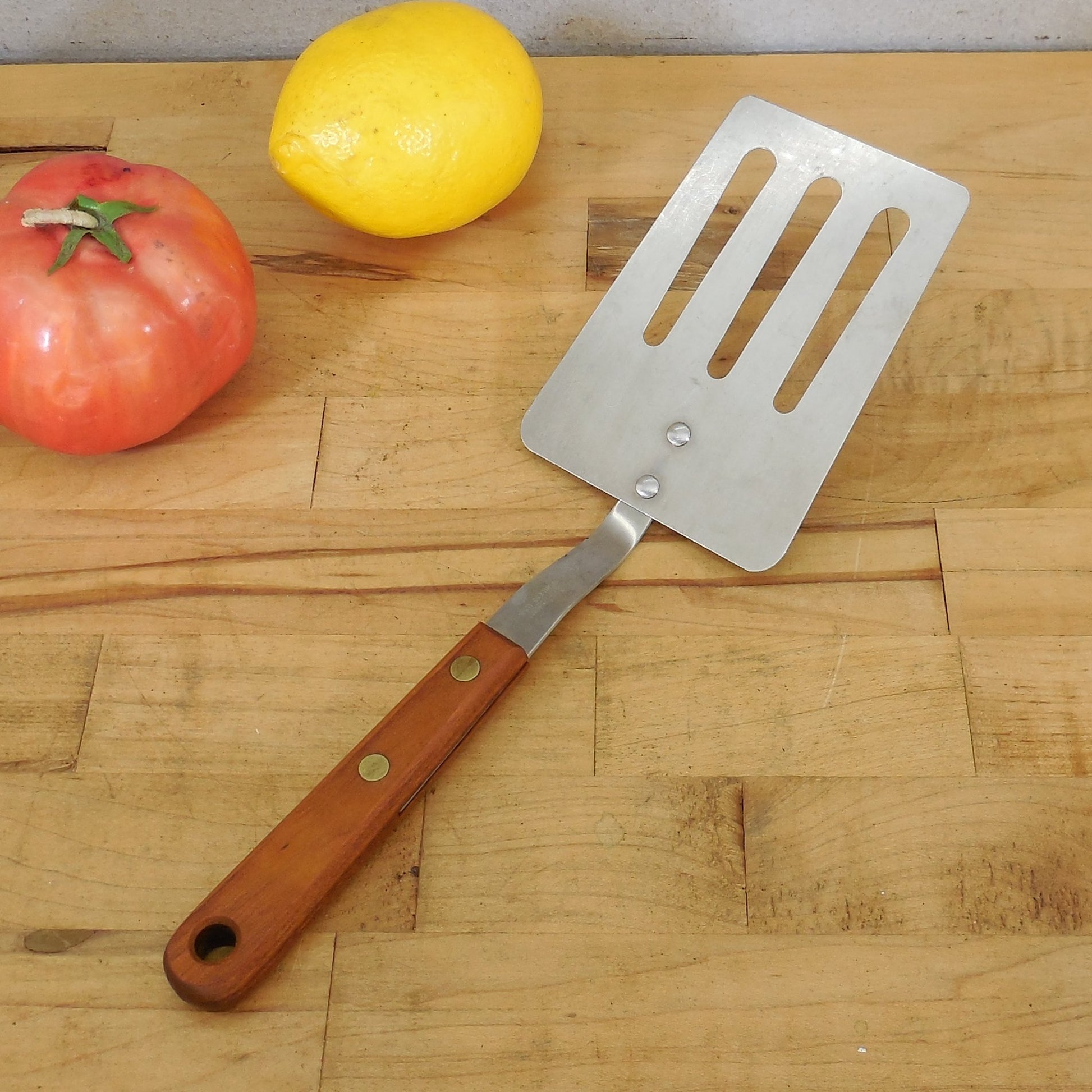 Robinson USA Stainless Short Small Slotted Spatula 10.75" Wood Handle