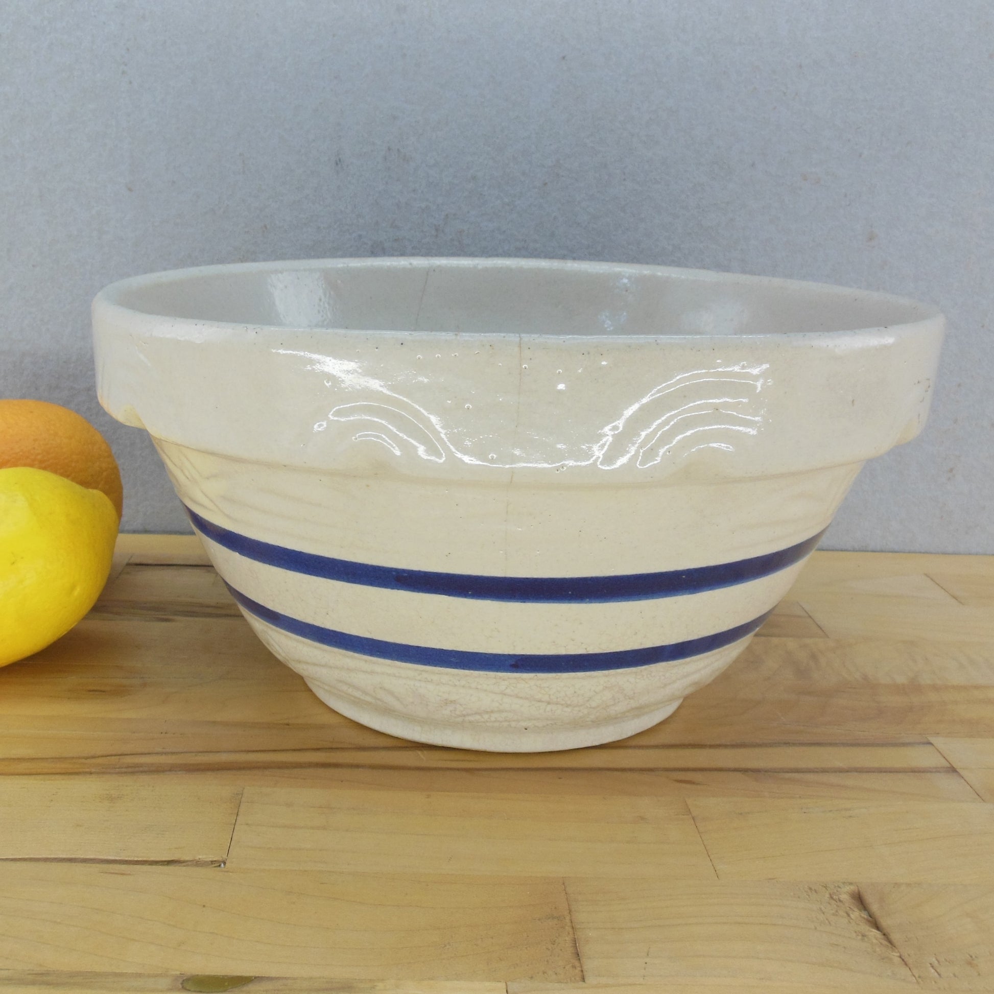 R.R.P Ransbottom Roseville Stoneware Pottery Mixing Bowl Blue Stripe